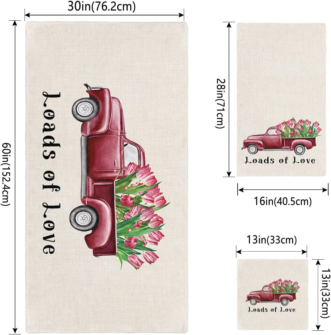 3 Piece Bath Towel Set with Red Tulip Design
