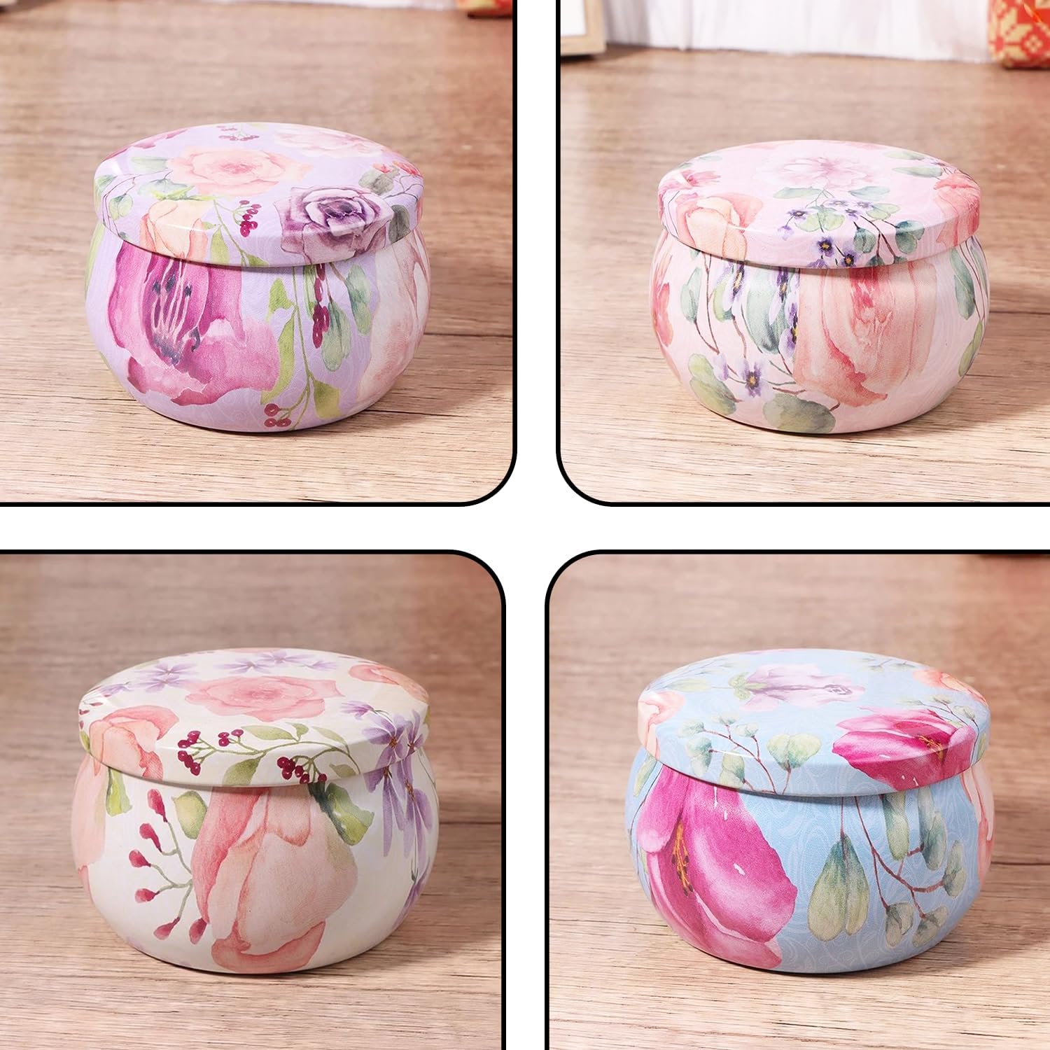 12-Pack 25oz Candle Tins with Lids Marbled Floral Starry Sky Designs