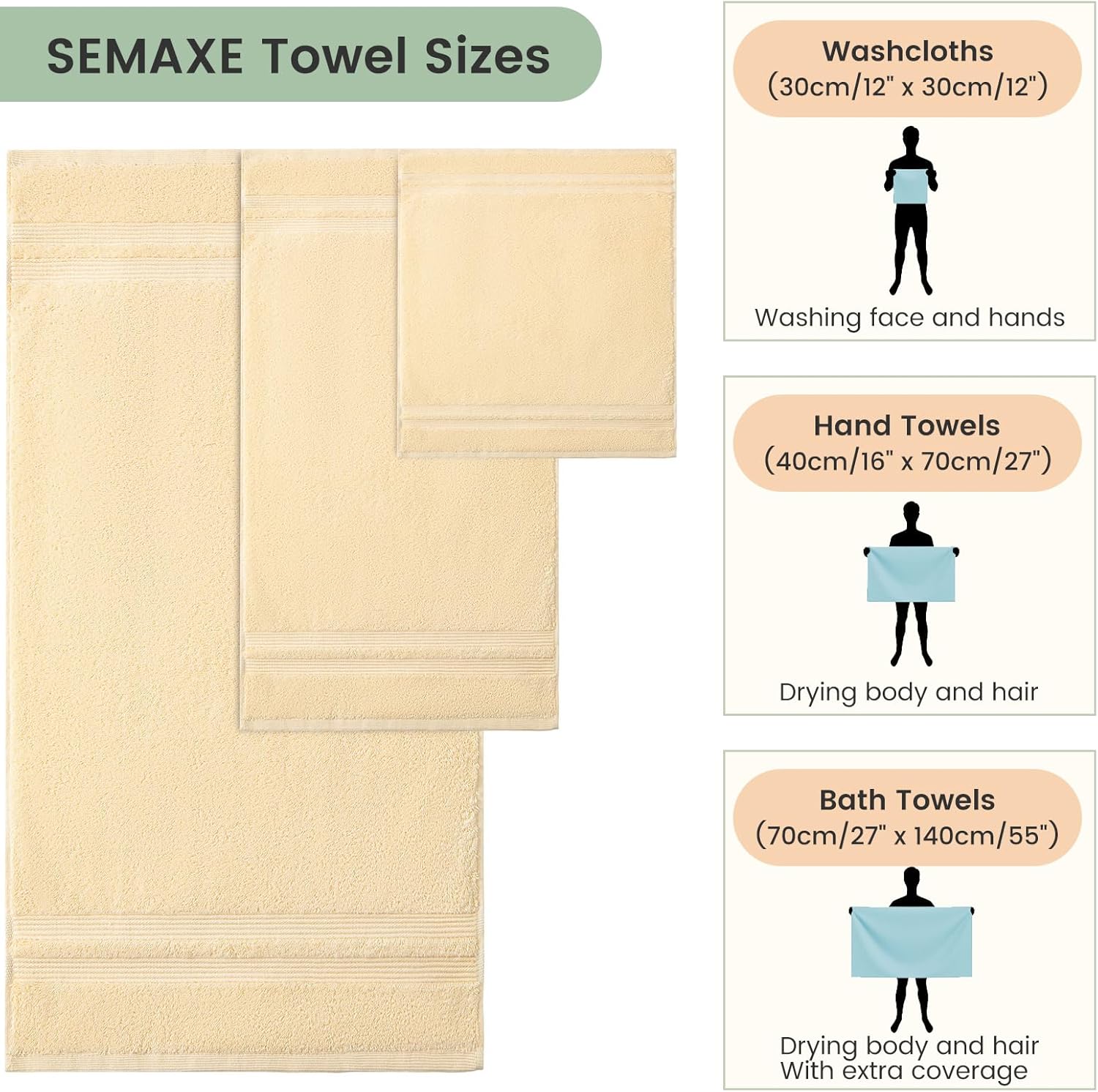 SEMAXE Solid 6-Piece Towel Set - 100 Cotton 600 GSM Beige