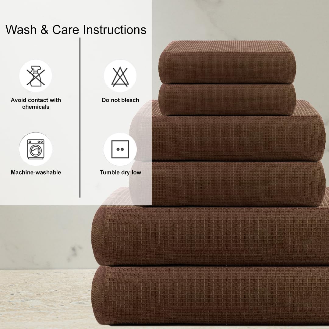 CASA COPENHAGEN Waffle Towel Set - 6 Pieces Brown 1