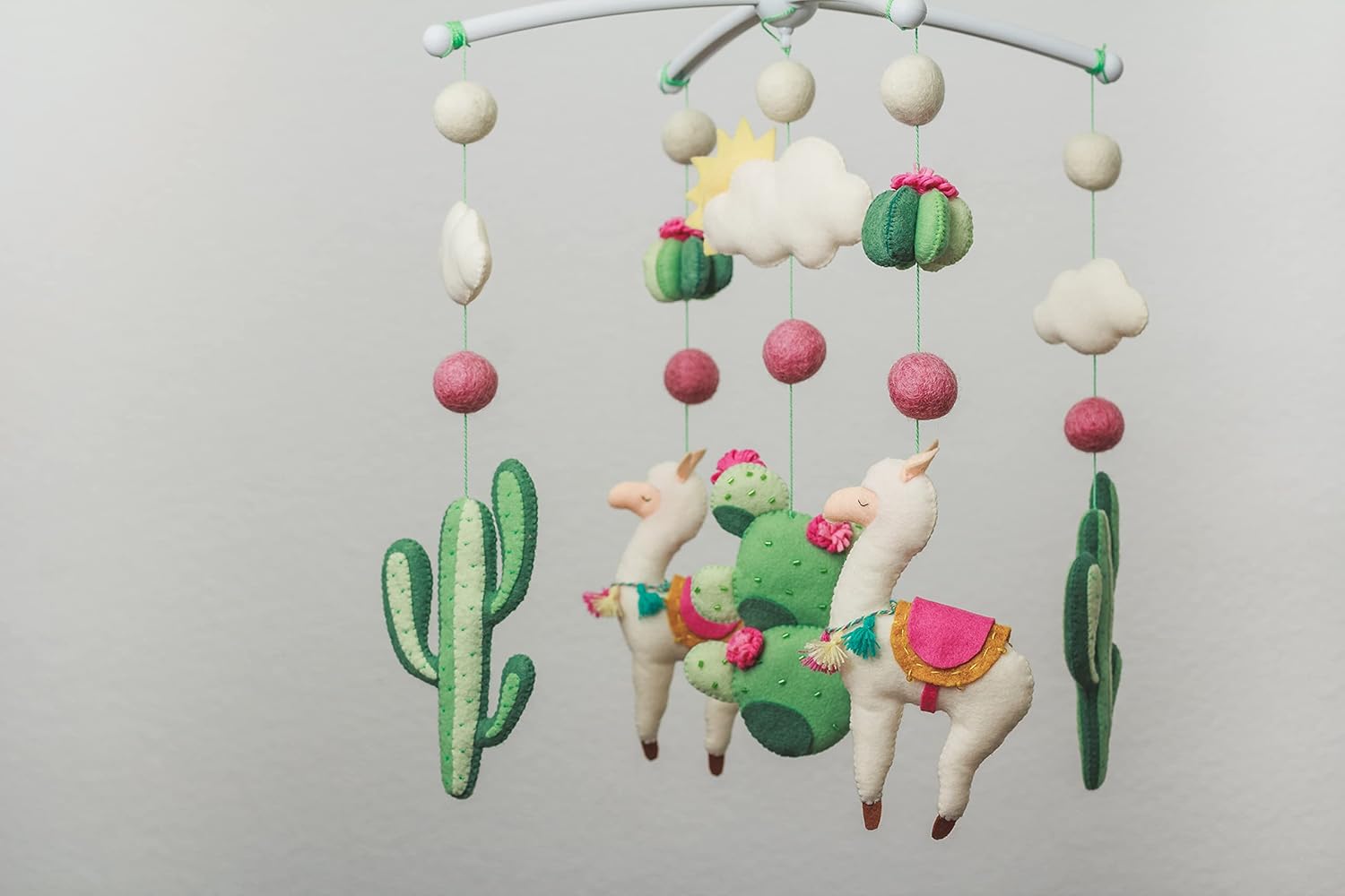 Handmade Felt Llama Mobile Boho Cactus Crib Decor