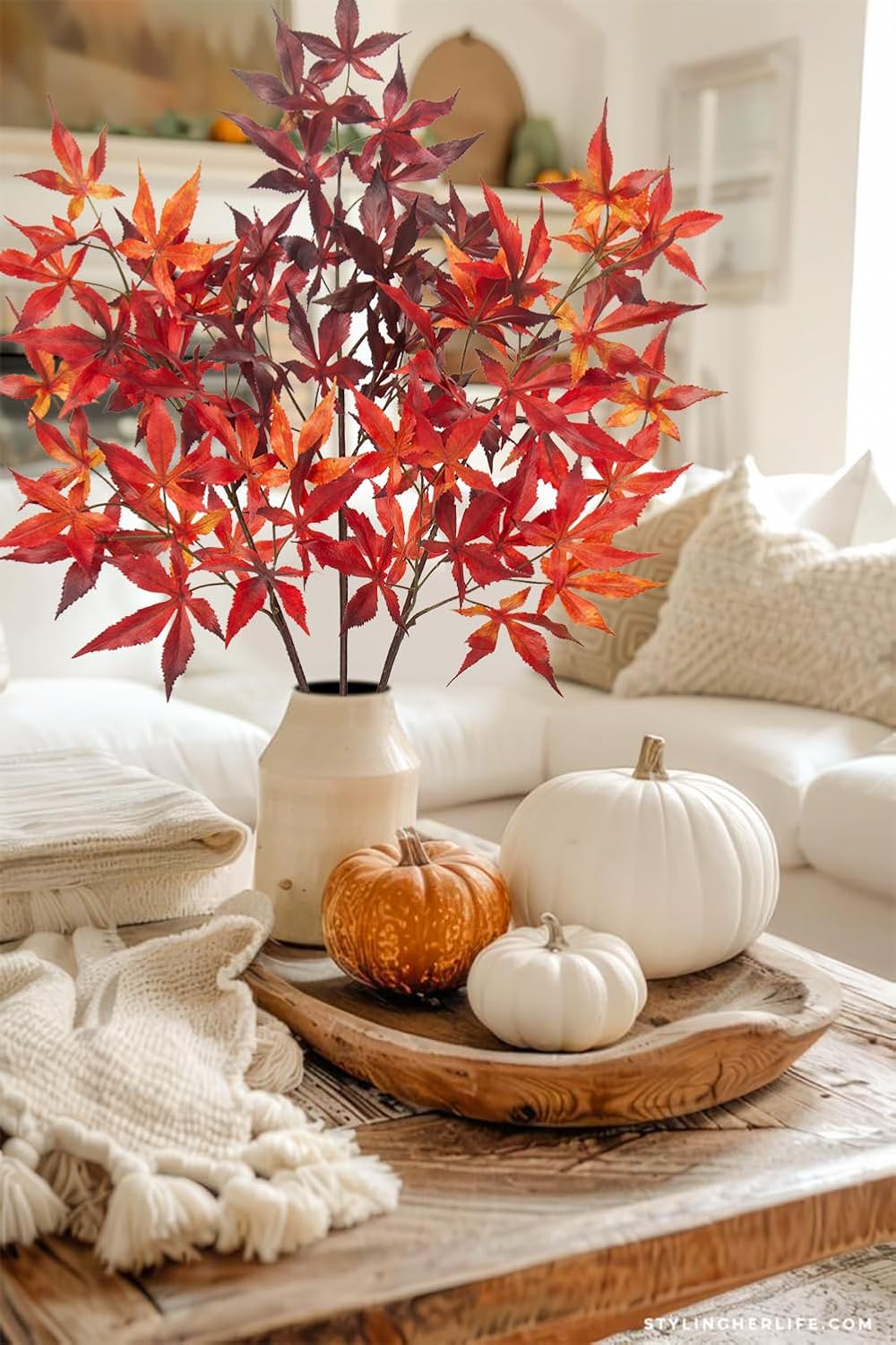 3Pcs Artificial Maple Leaf Branches 30 Fall Decor Stems