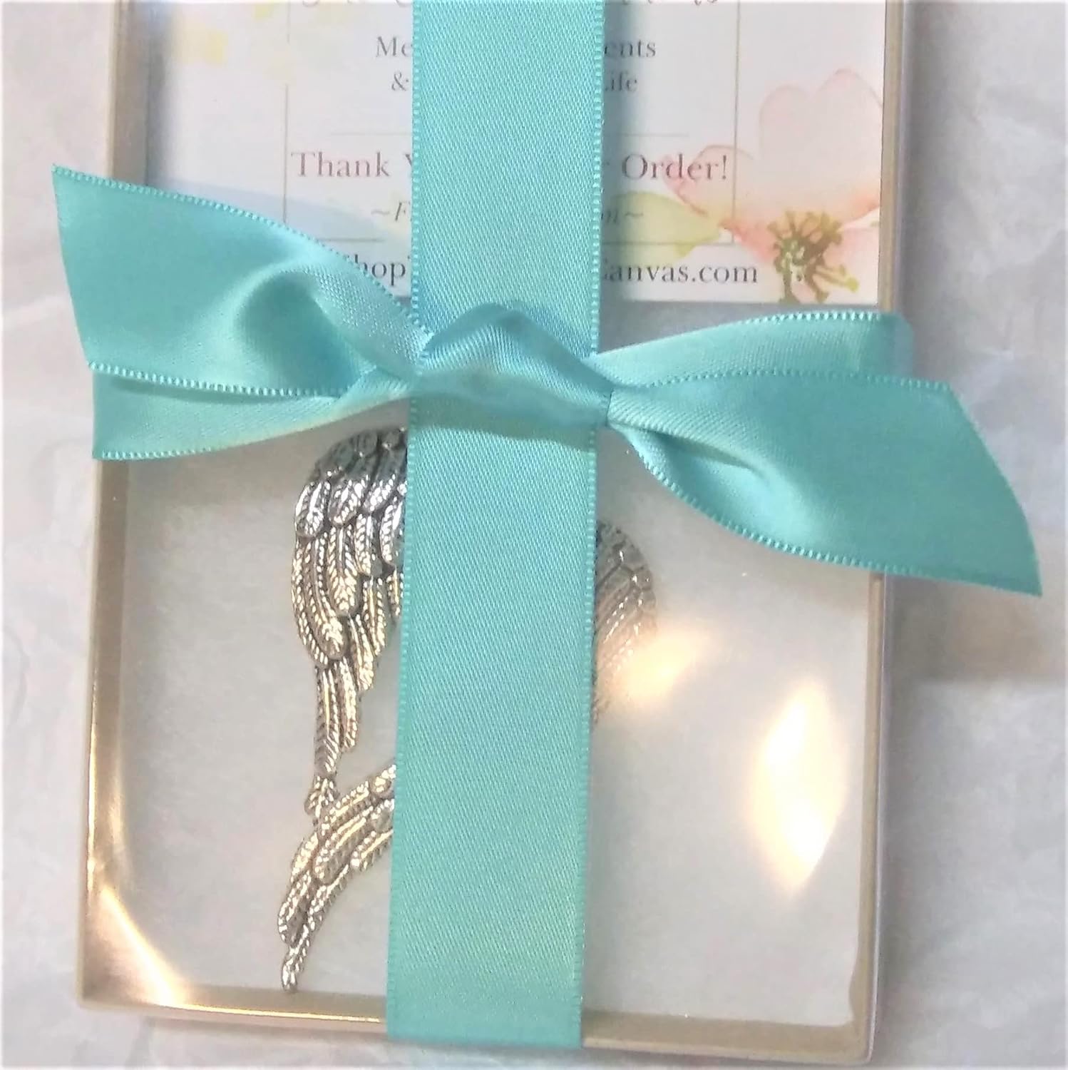 Baby Boy Memorial Angel Wings with Light Blue Bead