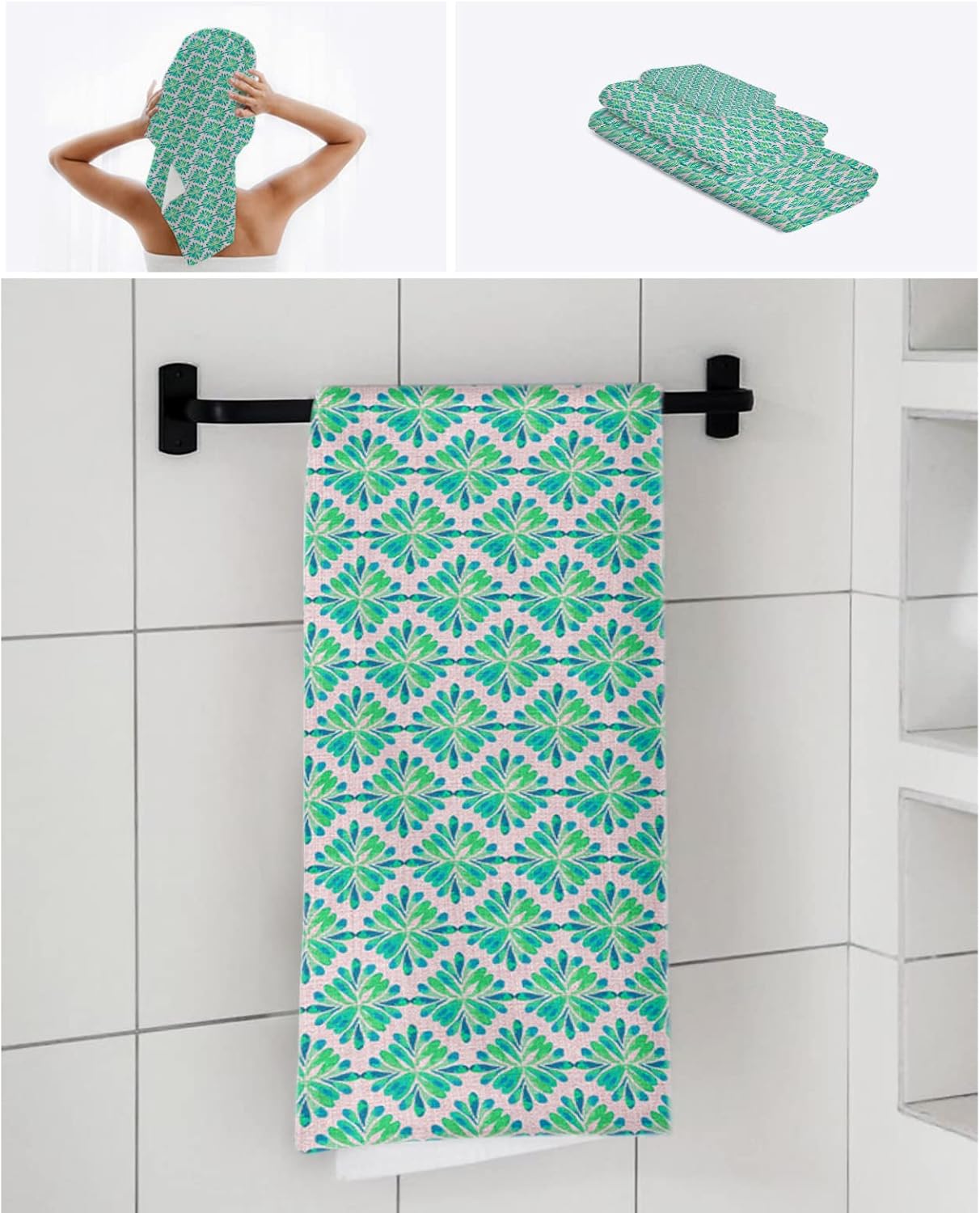 Boanket Aqua Flowers 3-Piece Towel Set for Bathroom and Hotel