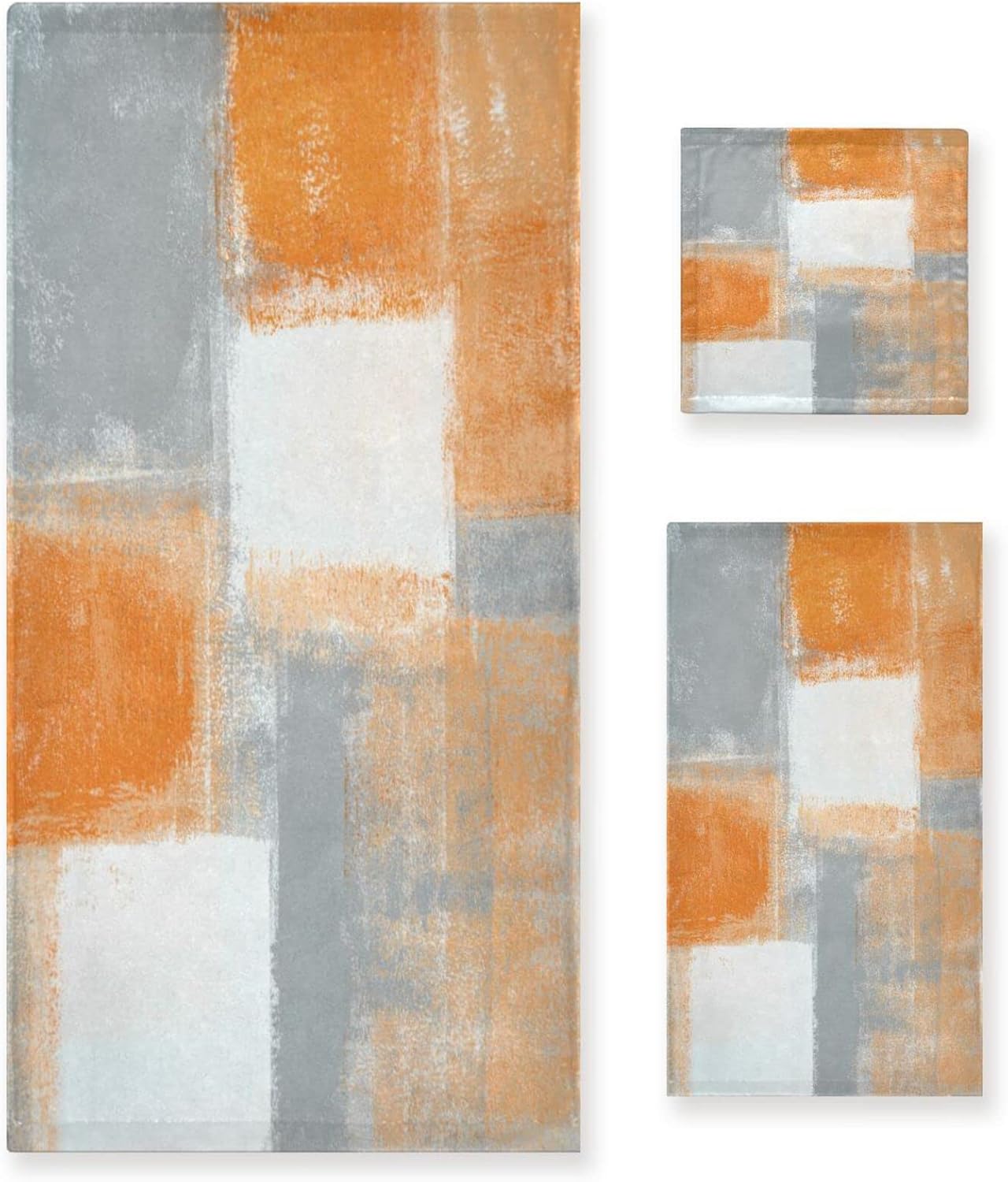 PATINISA Orange Grey Bath Towel Set of 3 1