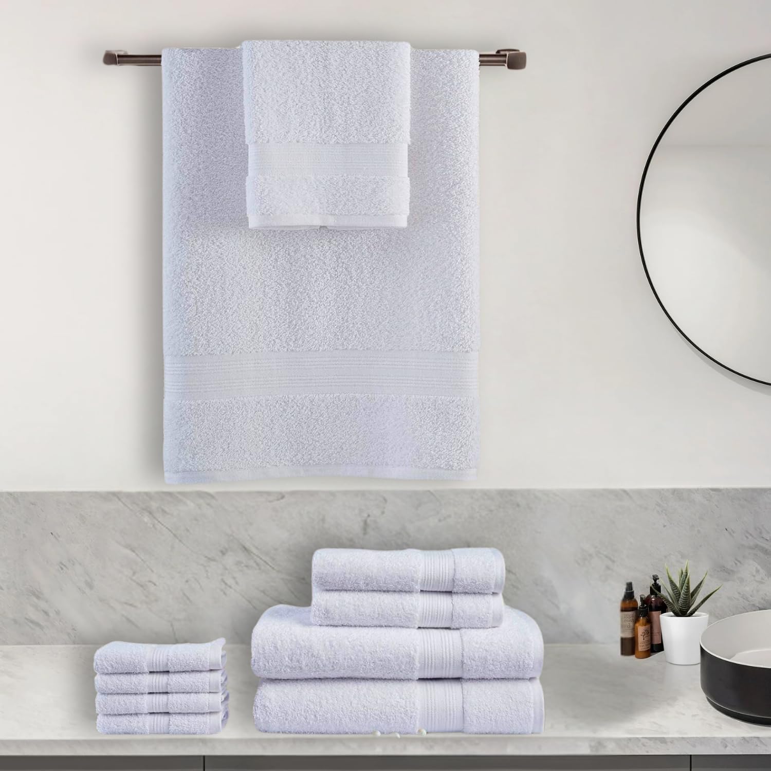 EuroSpa 100 Cotton 6-Piece Towel Set - Ultra Soft 650 GSM White Towels