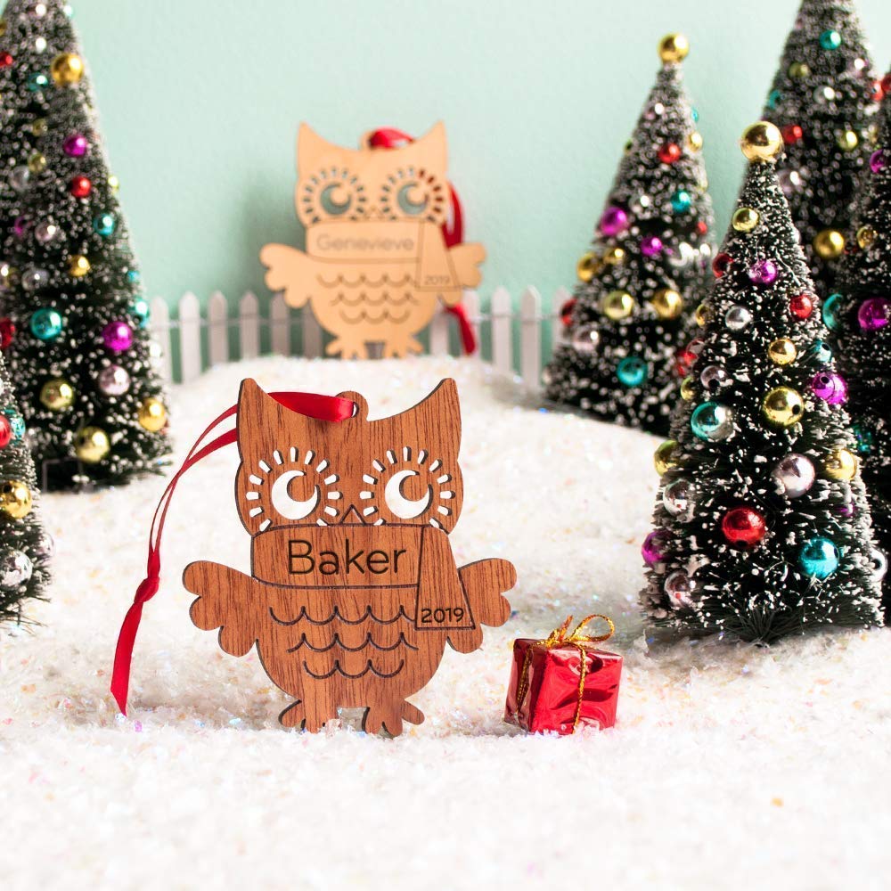 Personalized Babys First Christmas 2024 Owl Ornament Wood Handmade