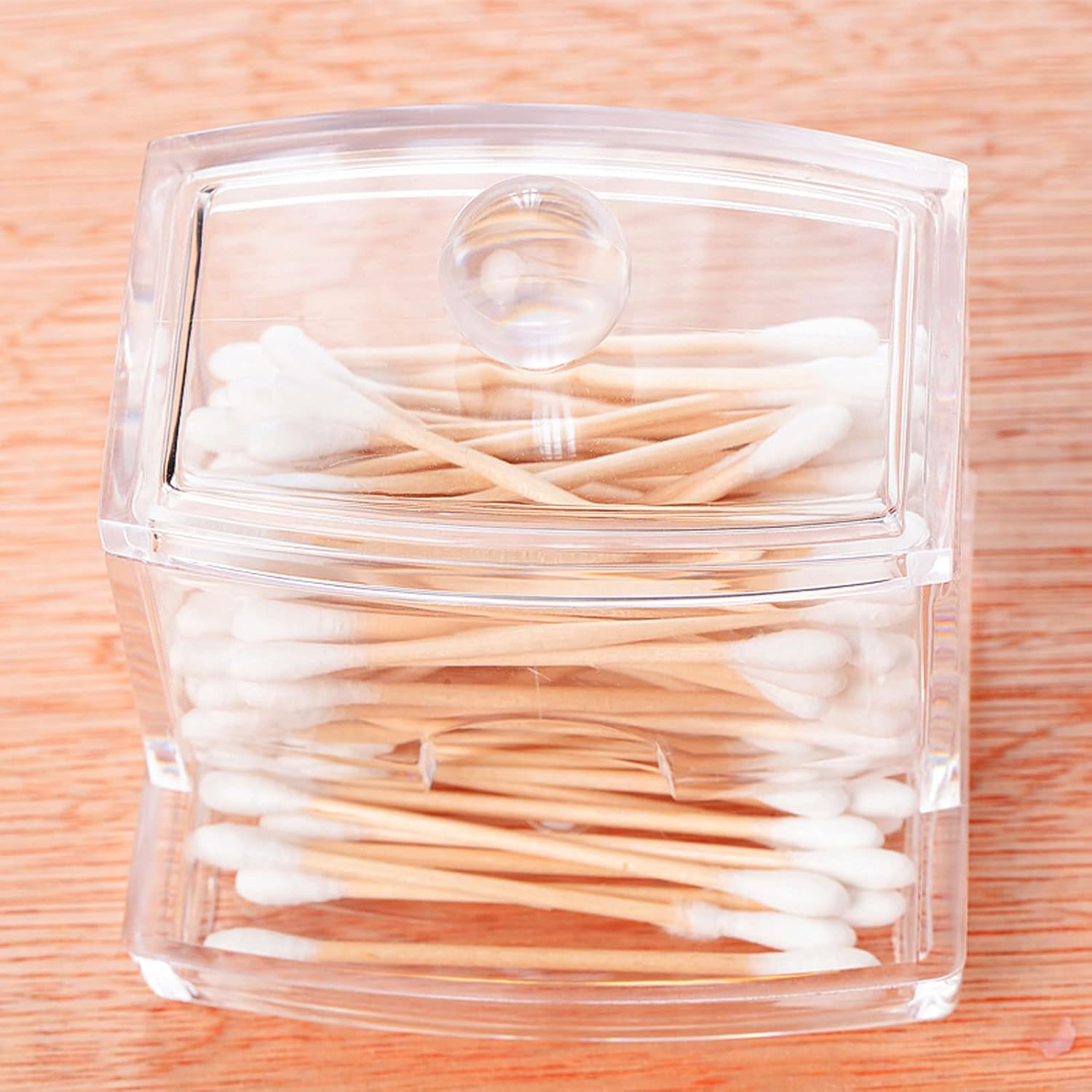 Khakho 2Pcs Clear Cotton Swab Holder with Lid