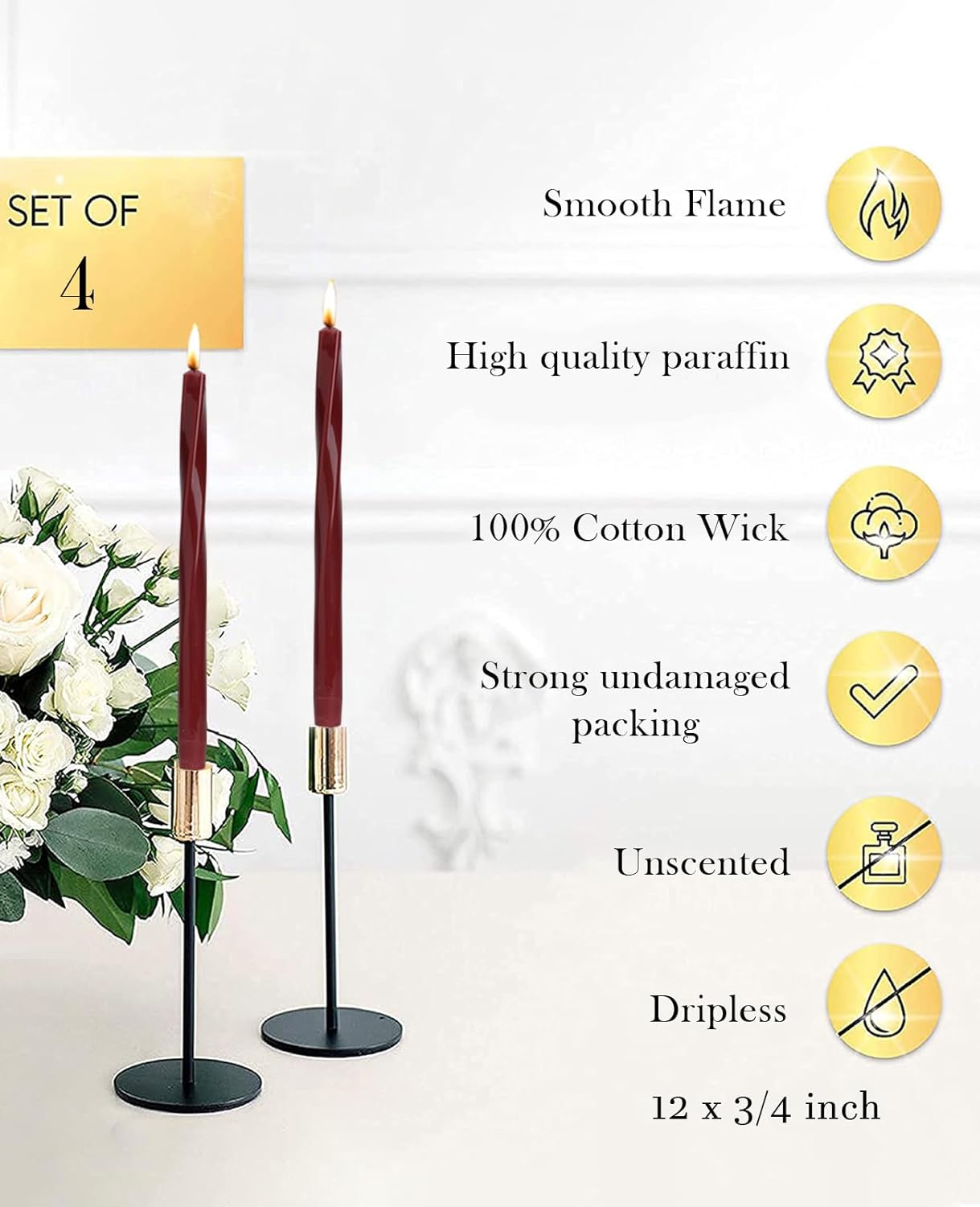 Wine Red Spiral Taper Candles Set of 4