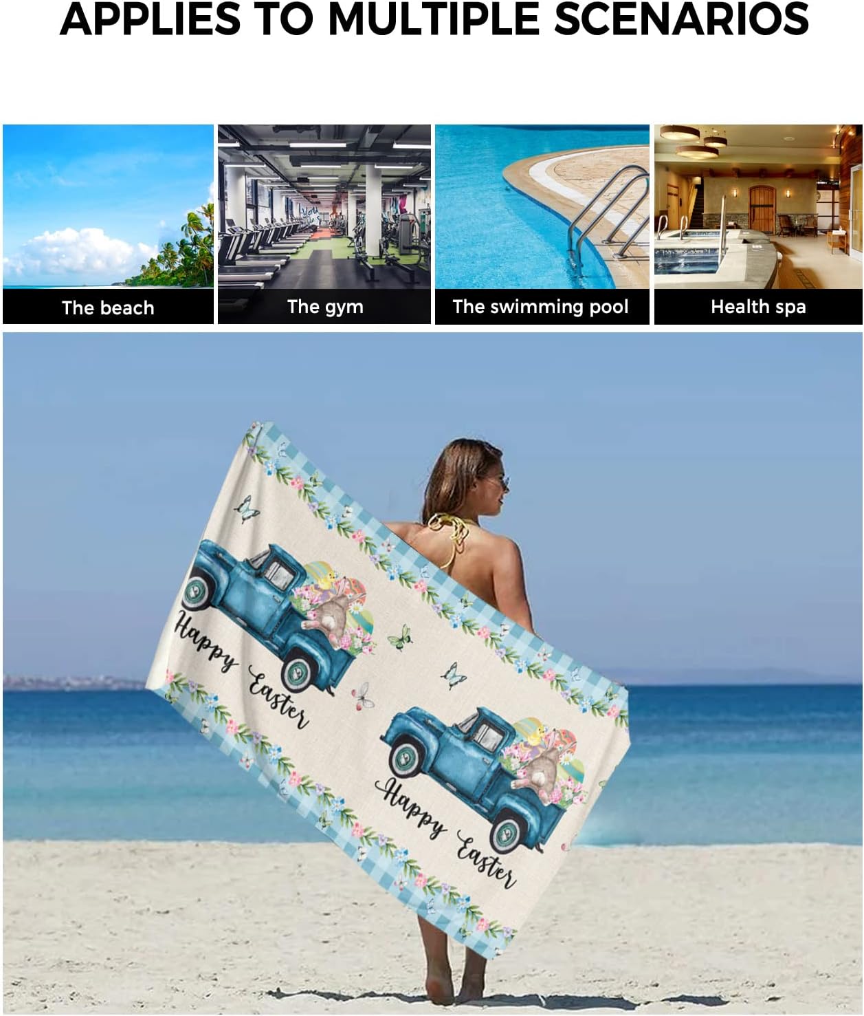 3 Piece Luxury Bath Towel Set with Easter Bunny Pattern