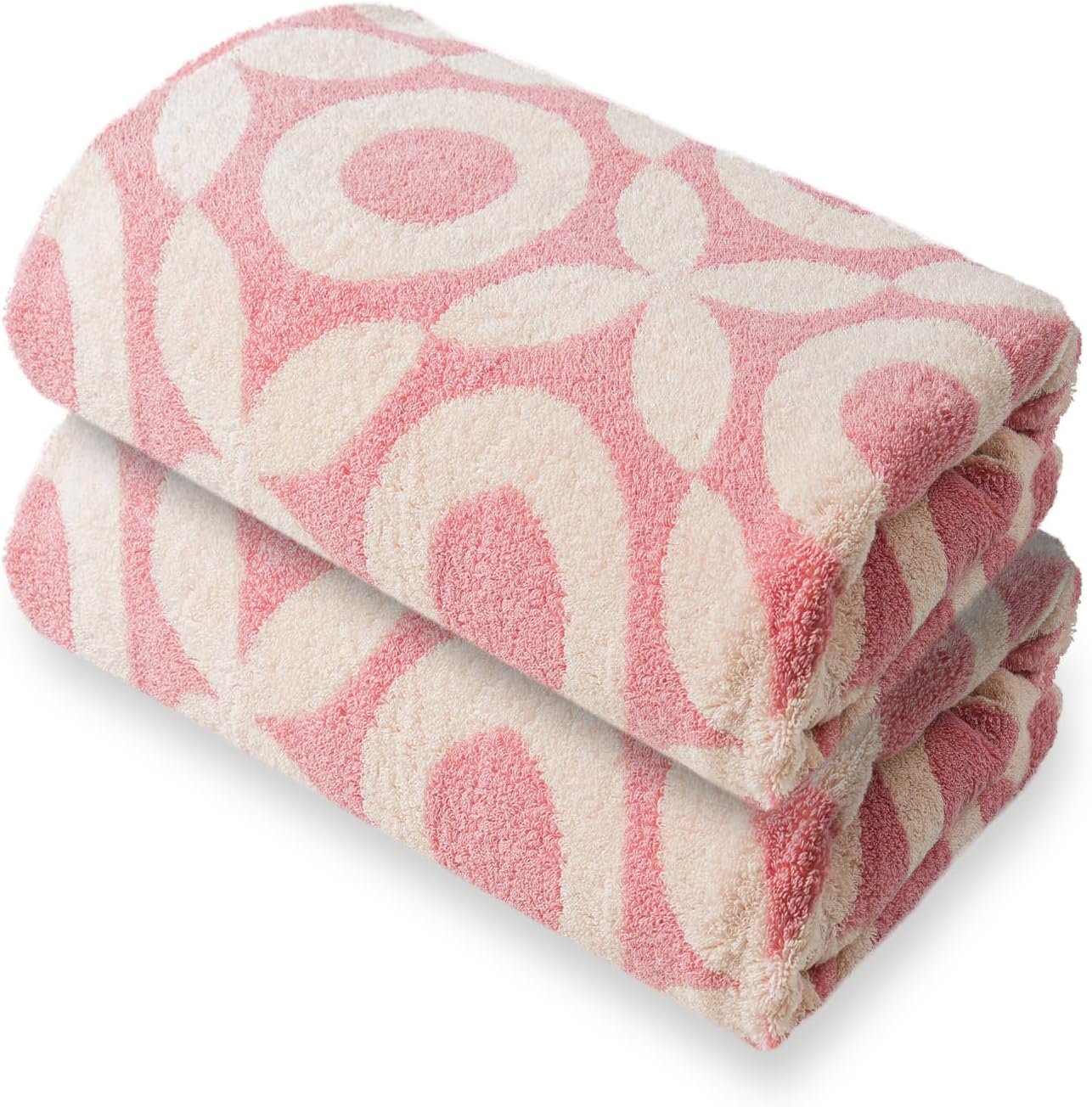 OX Pink Bath Towels Set of 2 Cotton 27x55 Inch