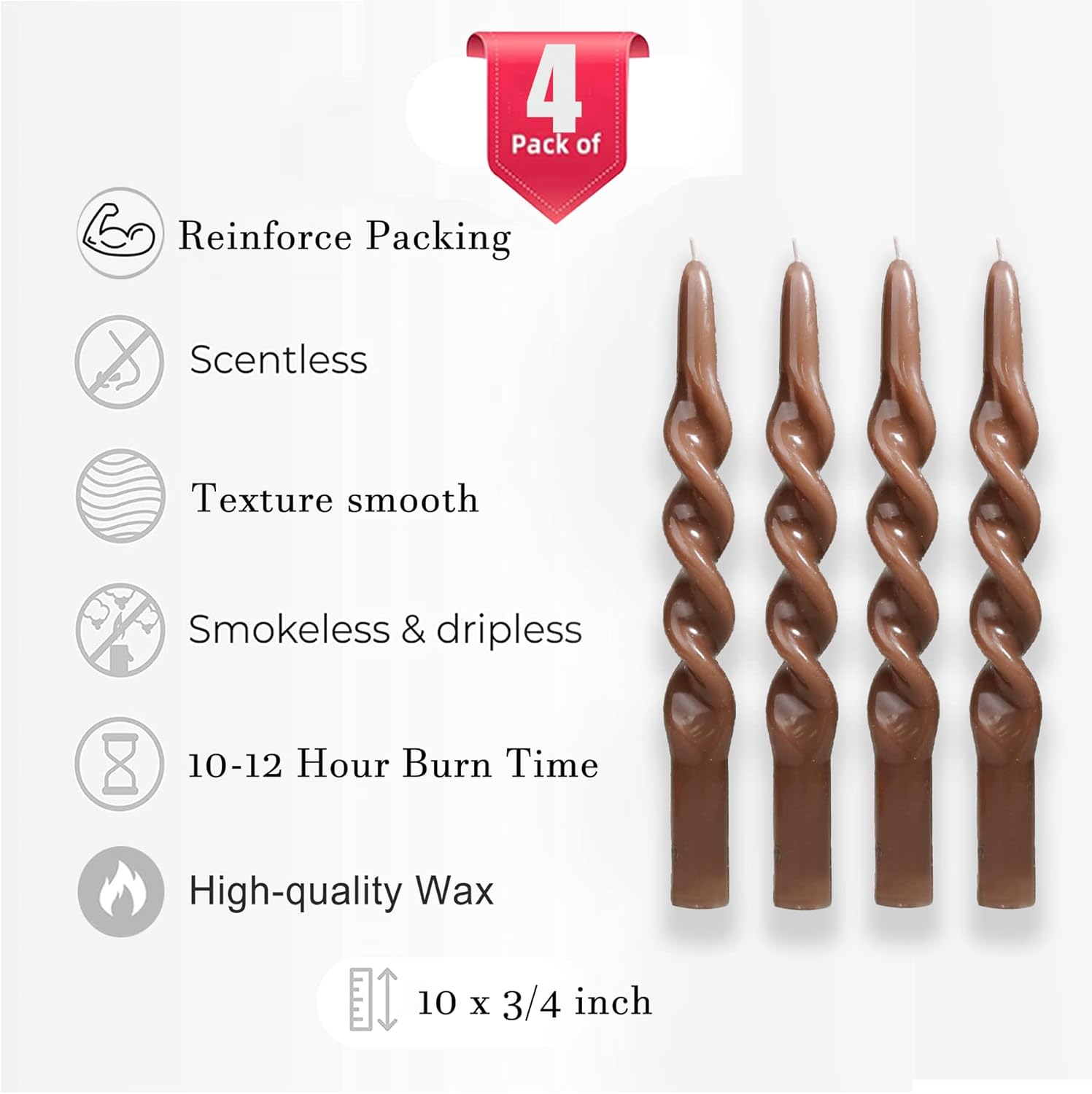 Brown Spiral Taper Candles 10 Inch Set of 4