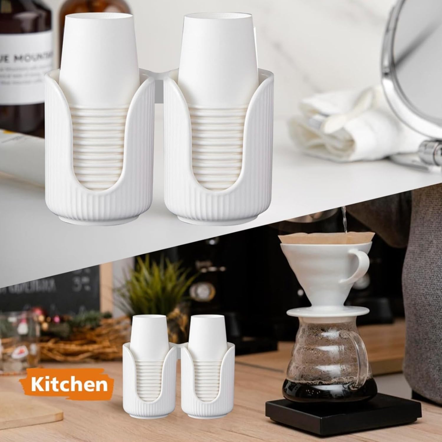 AOIROE Plastic Bathroom Cup Dispenser with Vertical Stripes