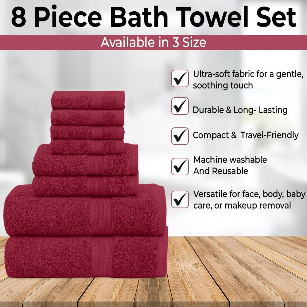QUBA LINEN 8-Piece Towel Set Burgundy