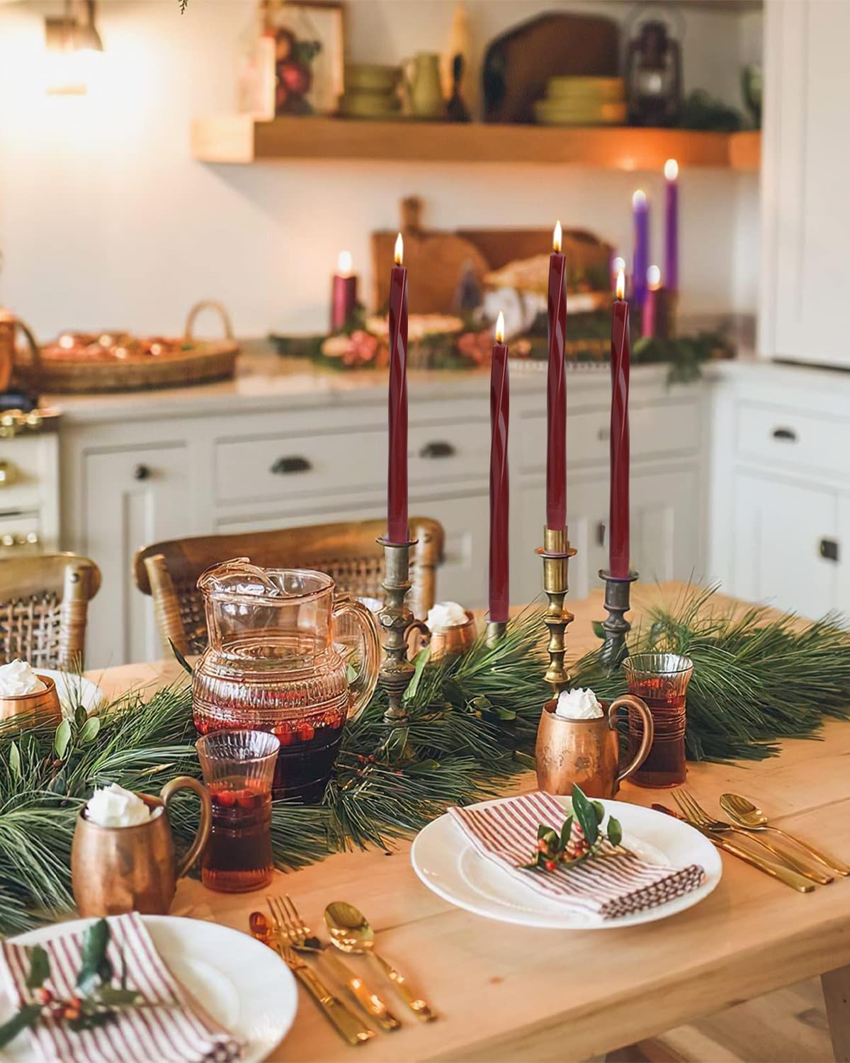 Wine Red Spiral Taper Candles Set of 4