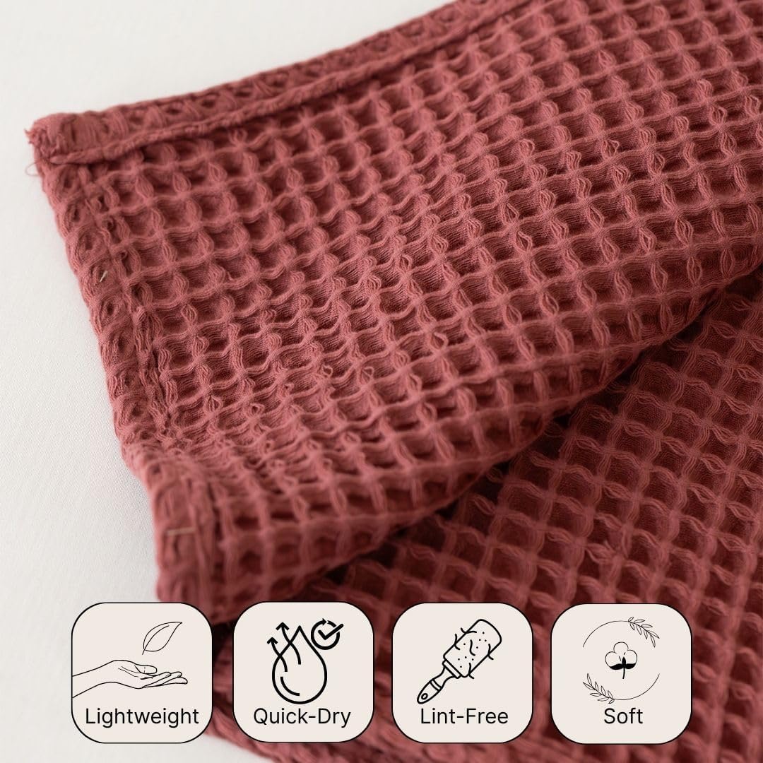 Viva Maison Red Waffle Bath Towel Set of 2