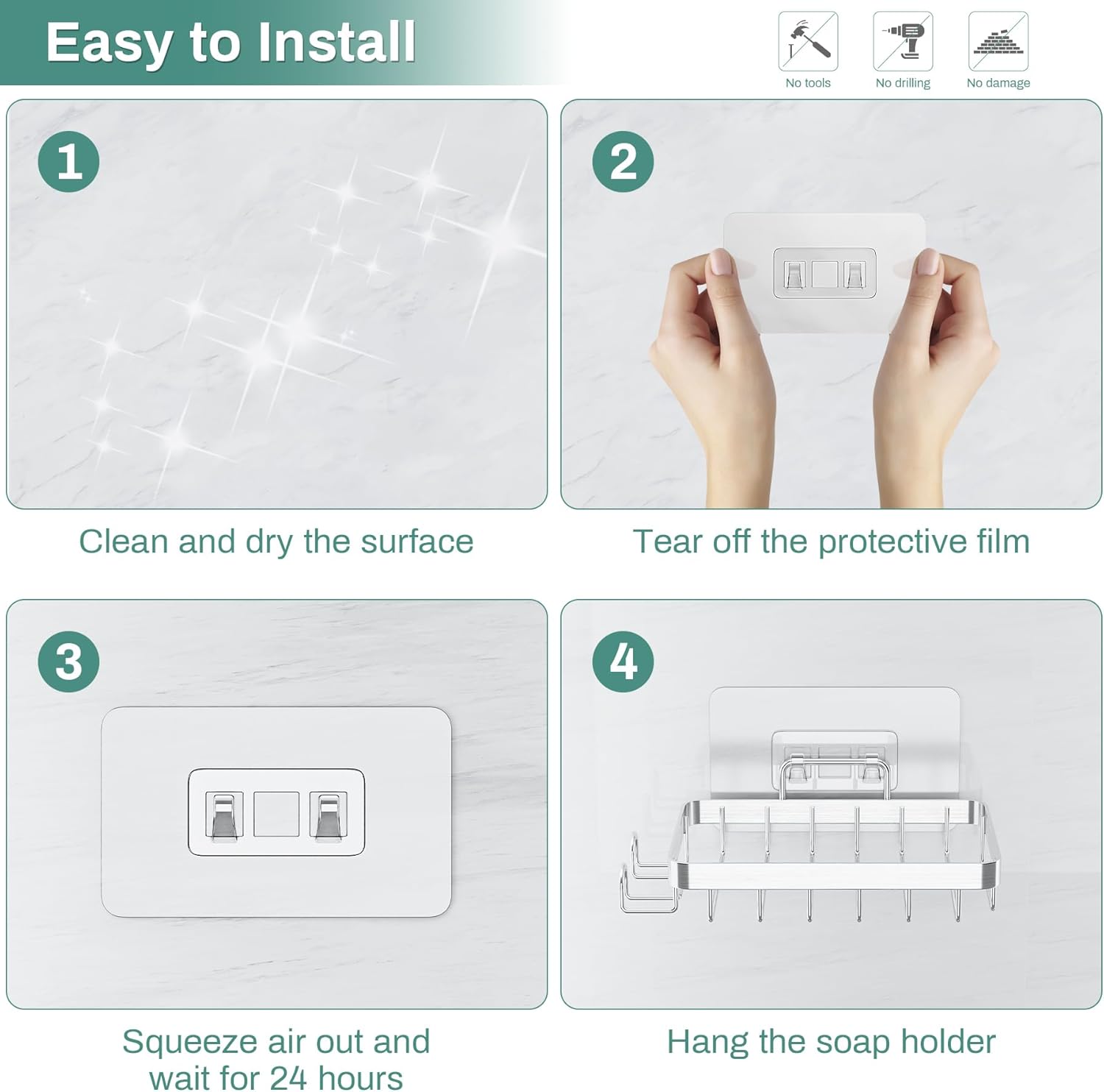 Oasiteege Wall Mounted Soap Holder with Drainage and Loofah Hooks