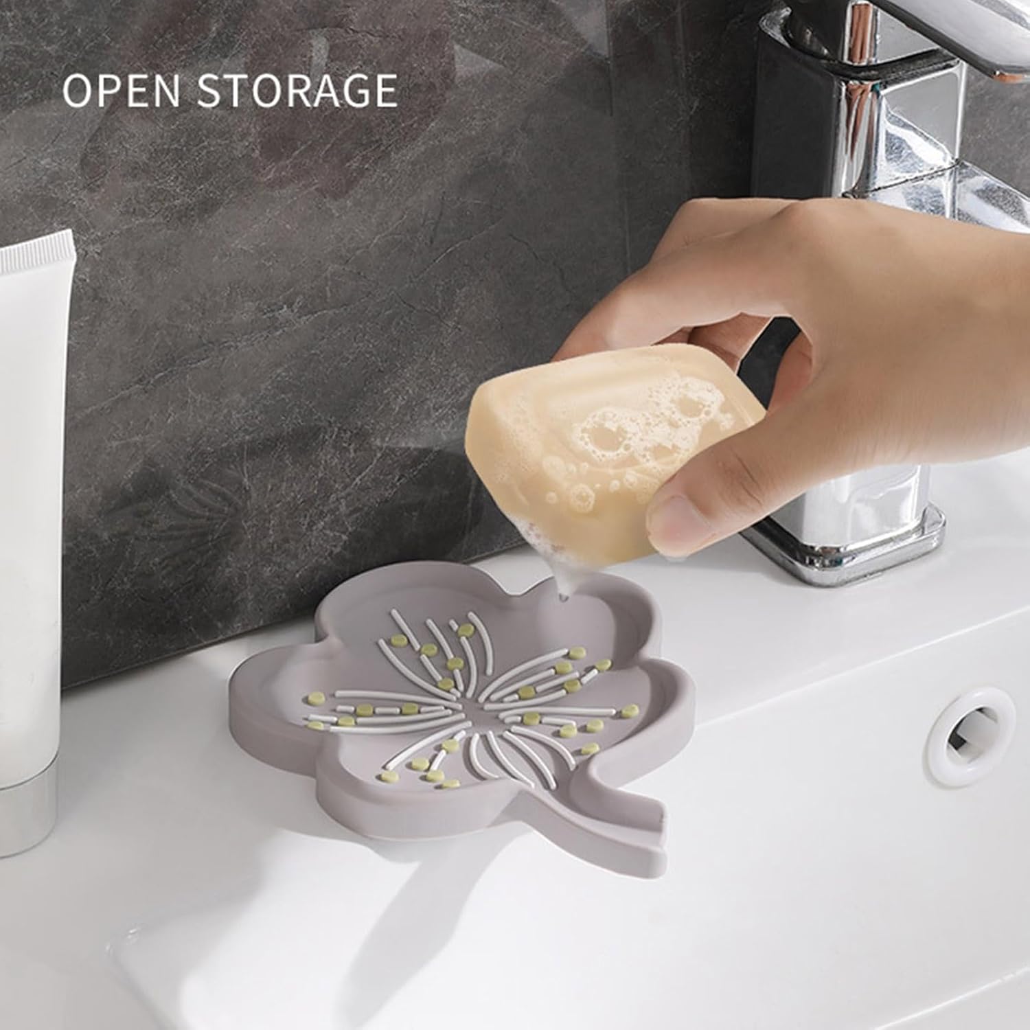Pink Flower Shape Non-Slip Soap Dish with Drainage