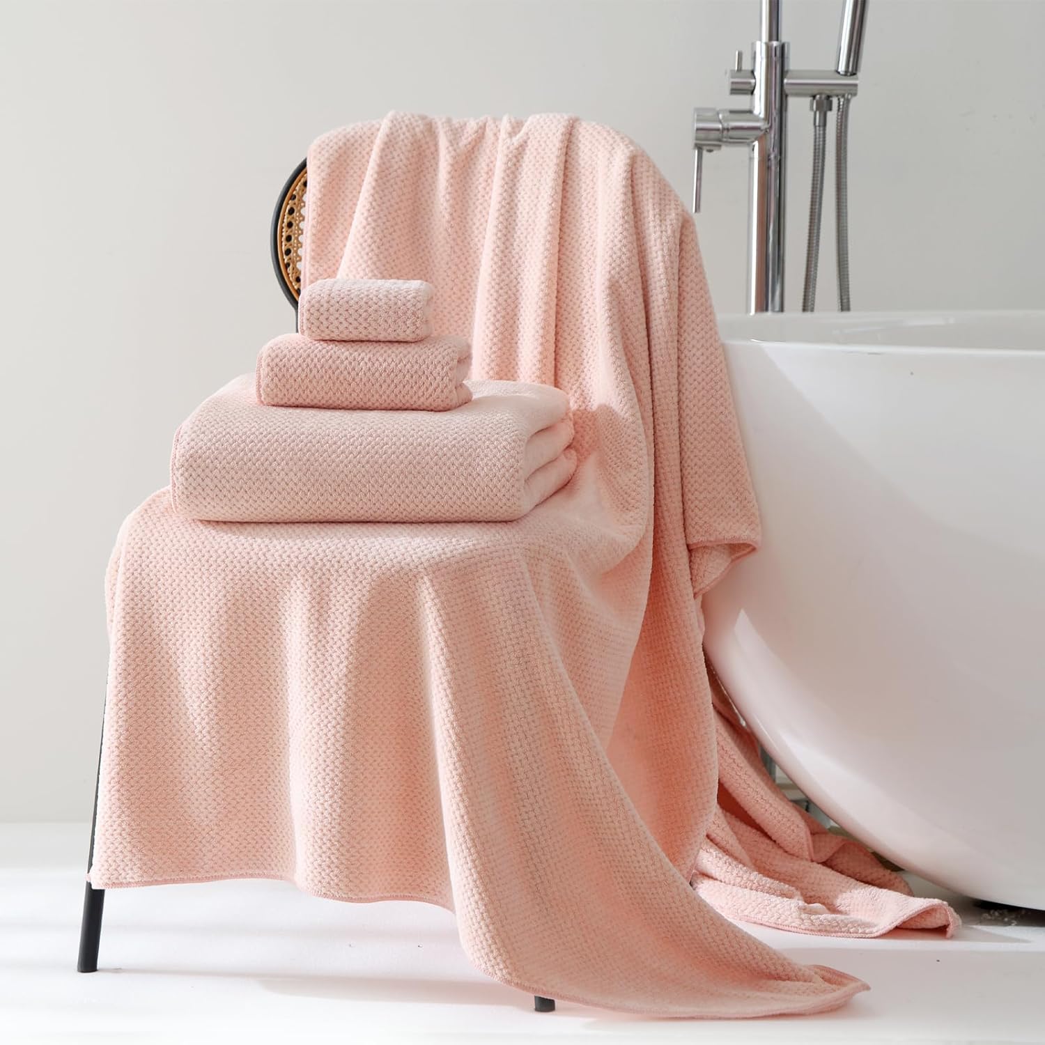 Akzpe 30x60 Inch Large Bath Towel Set 6PCS Microfiber Luxury Towels Pink