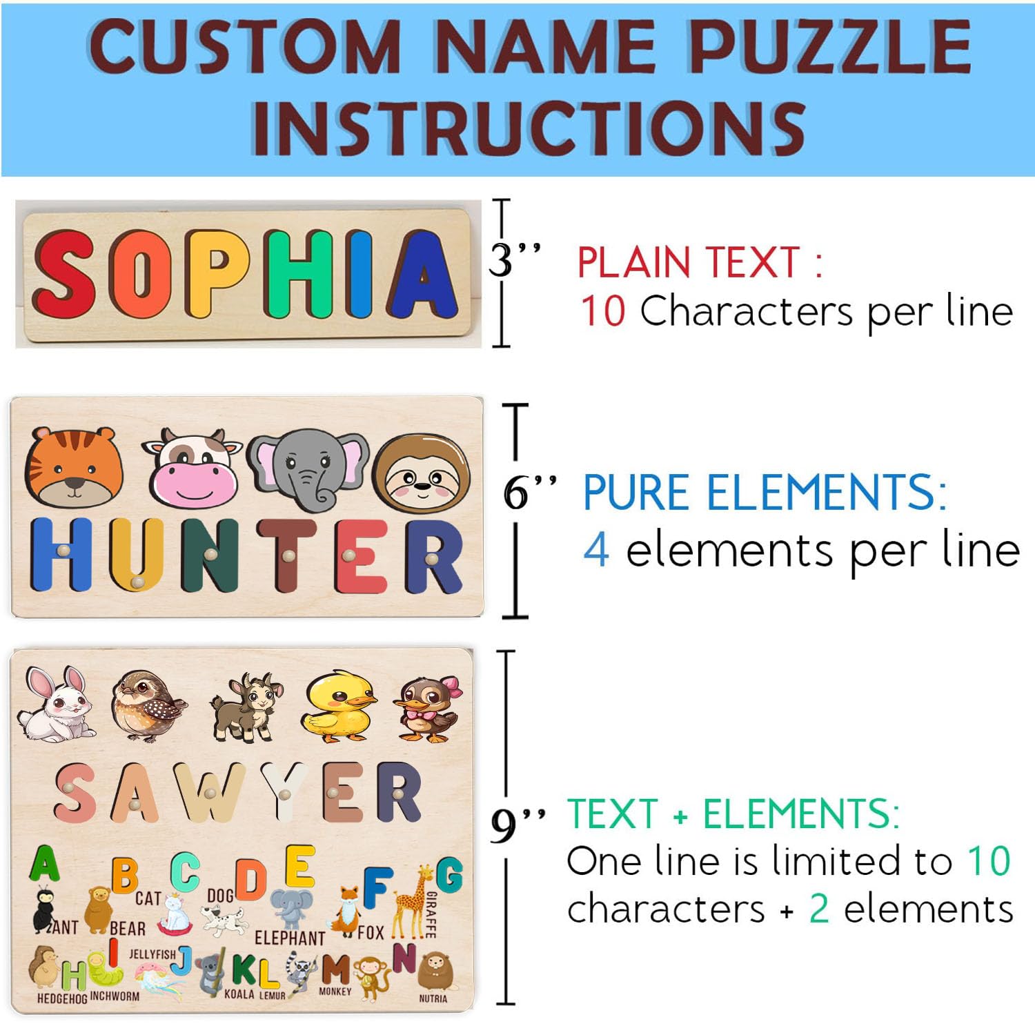 Personalized Wooden Name Puzzle for Baby Boy or Girl