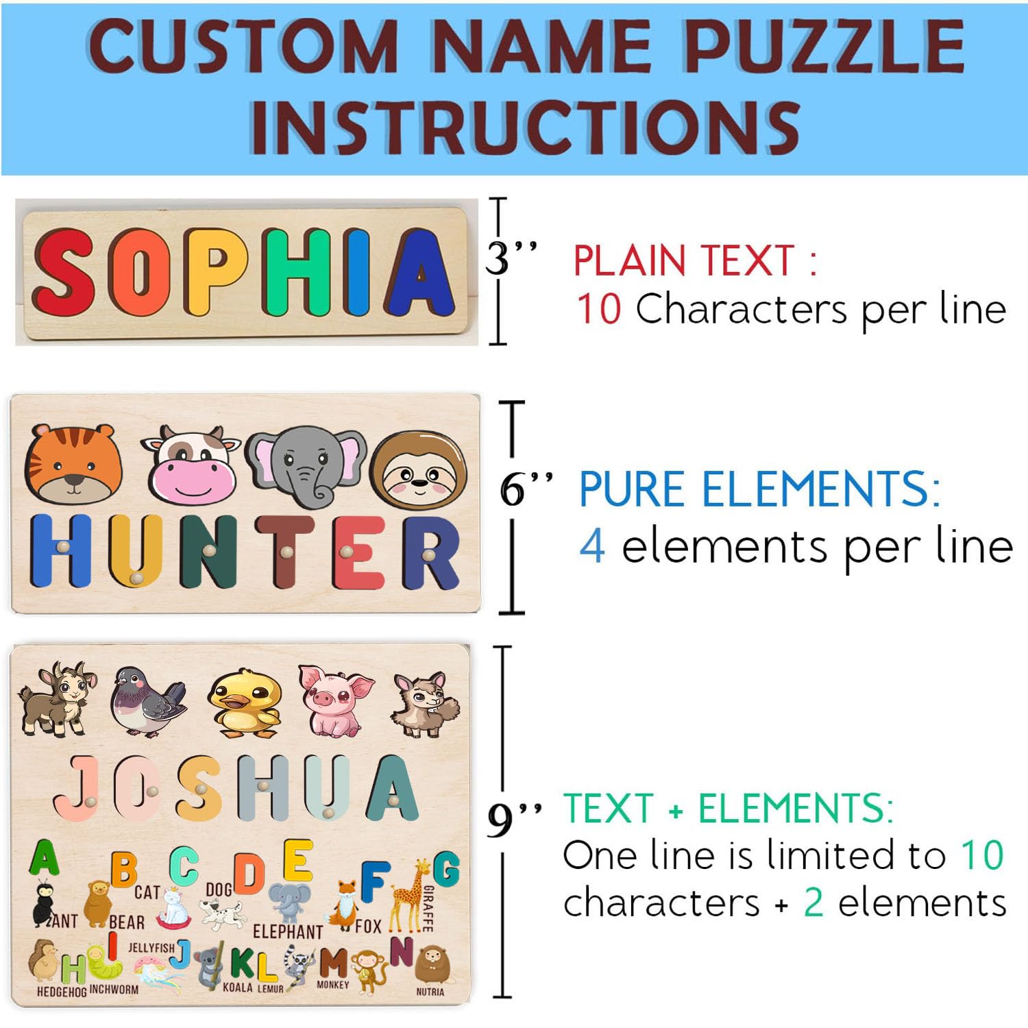 Personalized Wooden Name Puzzles for Toddlers 1-3