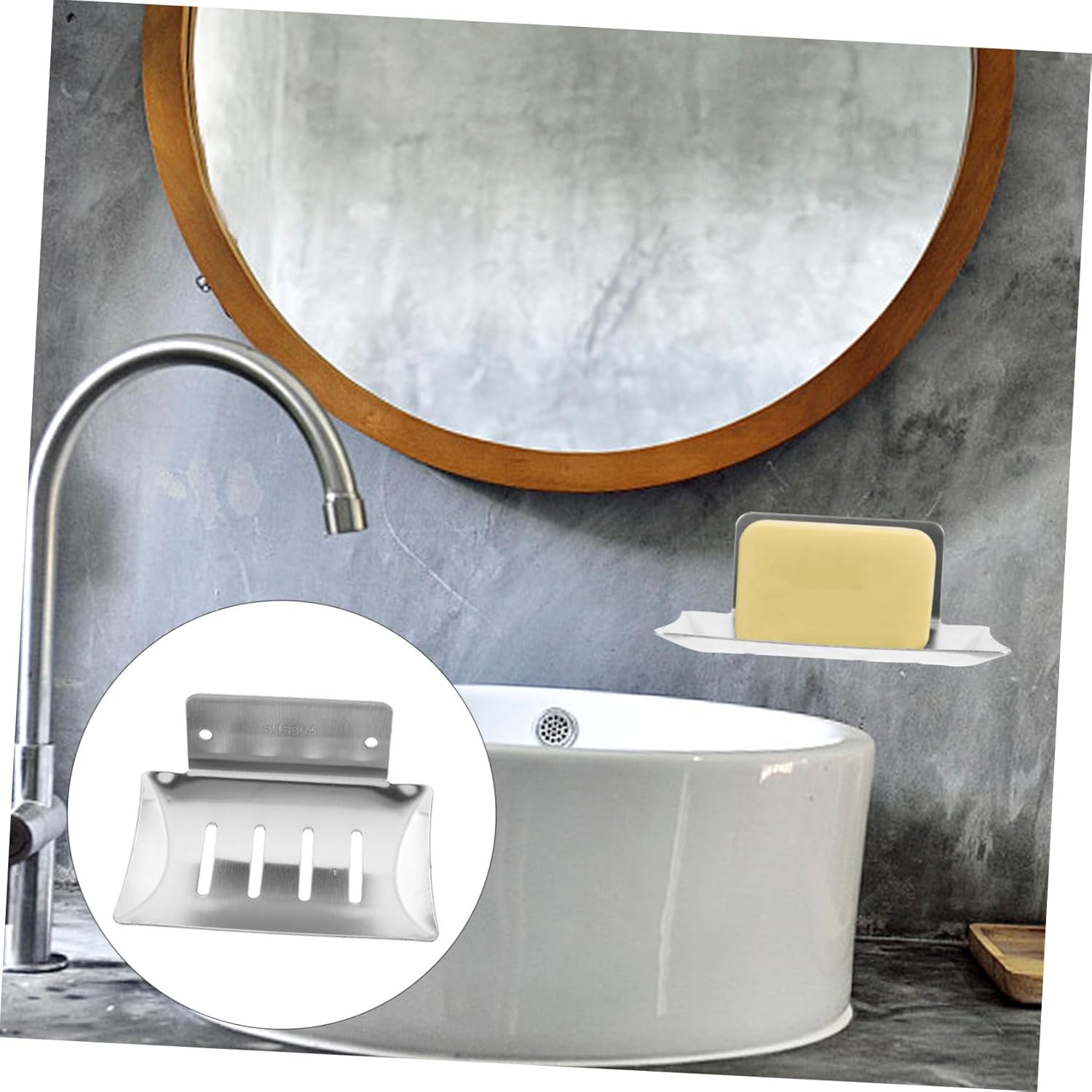 Amosfun Bar Soap Dish Holder Wall-Mounted Drainage Soap Rack Easy Install