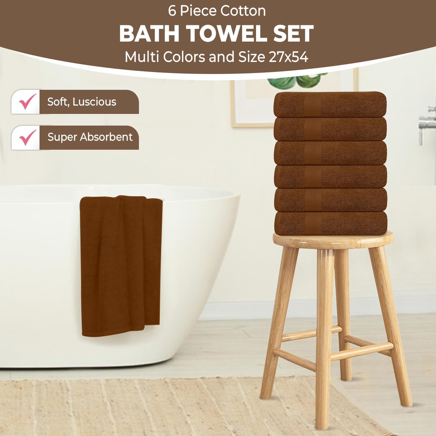 KAHAF Collection Pack of 6 Bath Towels 27 x 54 Inches