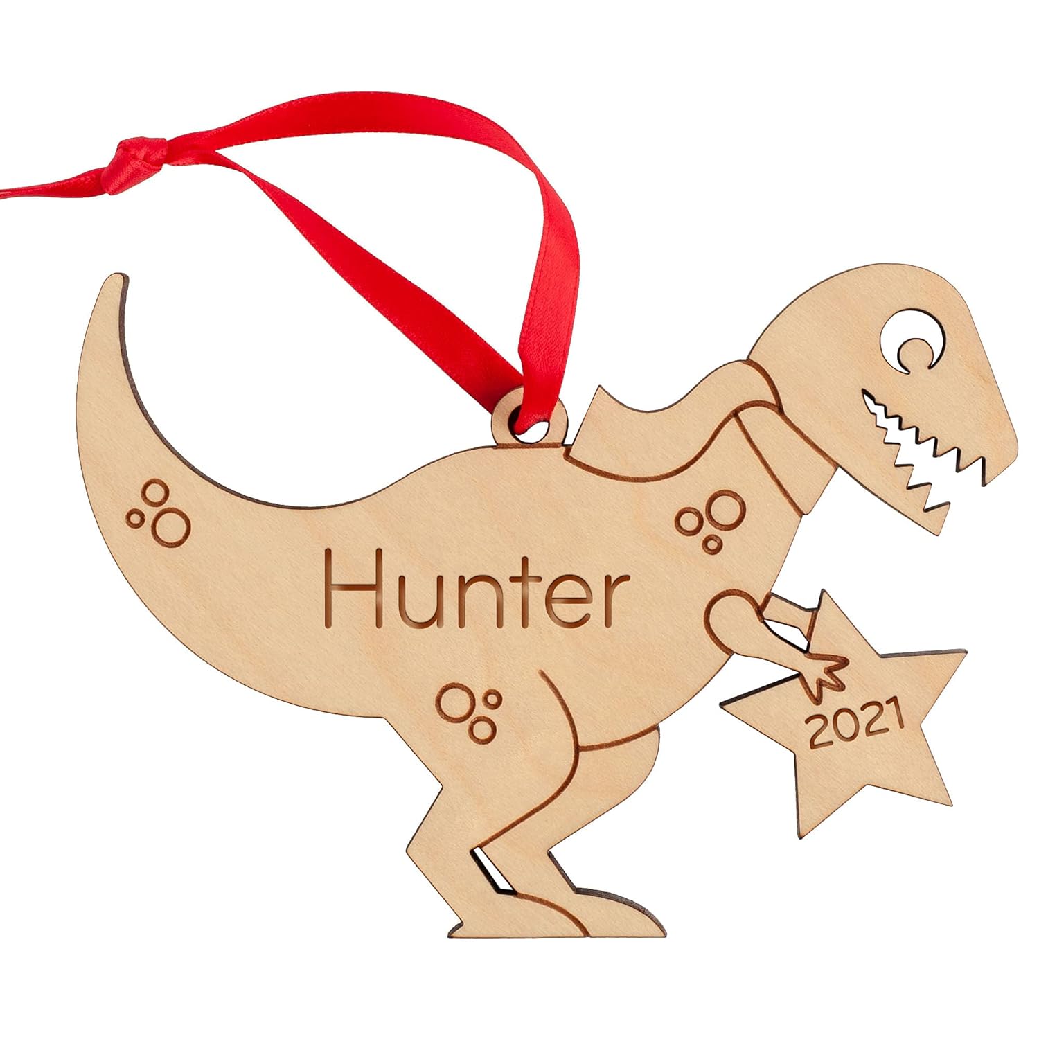 Graphic Spaces Dinosaur Ornament Personalized Tyrannosaurus Rex Babys First Christmas 2024 Wood Handmade