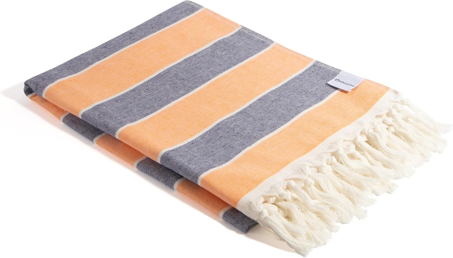 InfuseZen Terry Cloth Lined Turkish Towel - Striped OrangeNavy