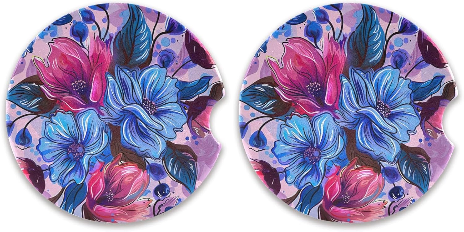 Takiito Retro Floral Car Coasters 2 Pack