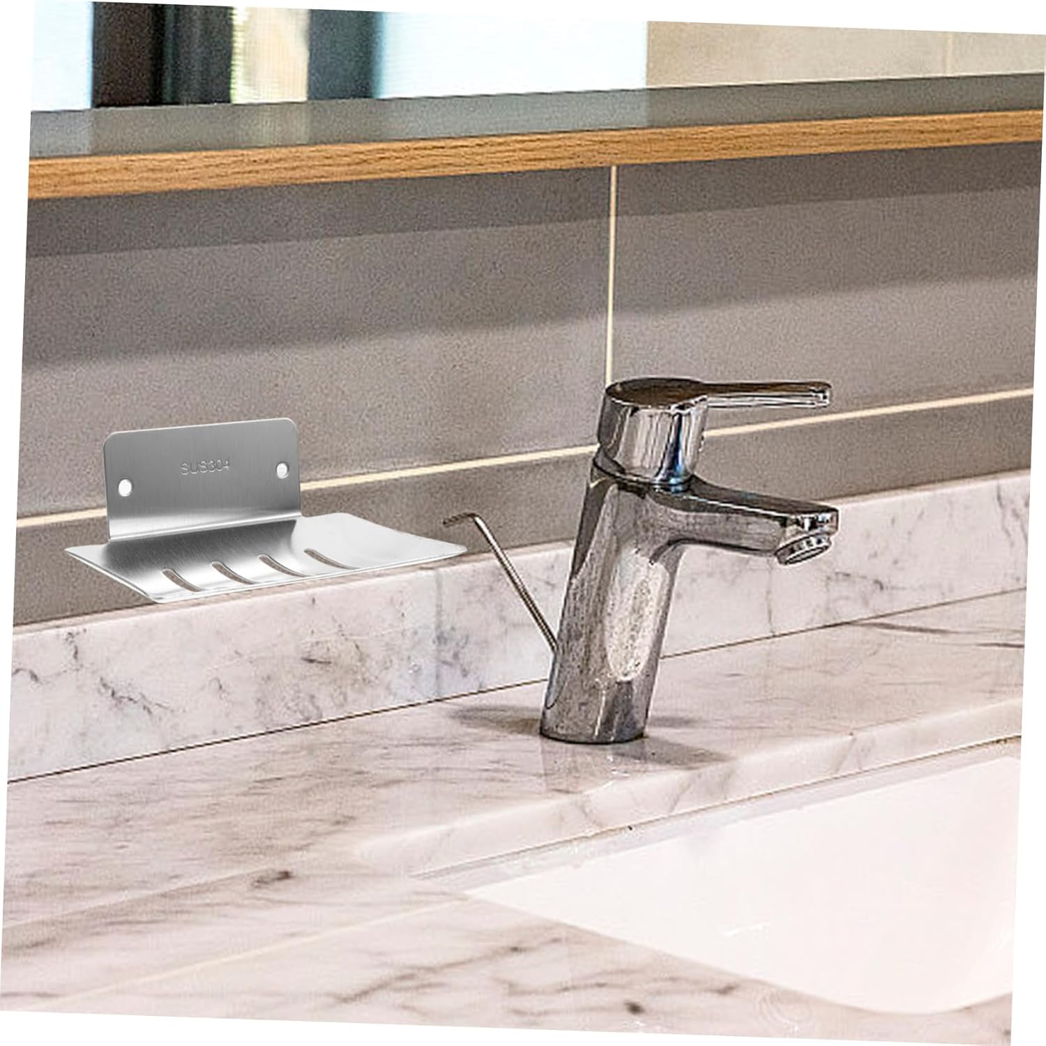 COOLHIYA Wall Mount Soap Dish No Drilling Needed Groove Design