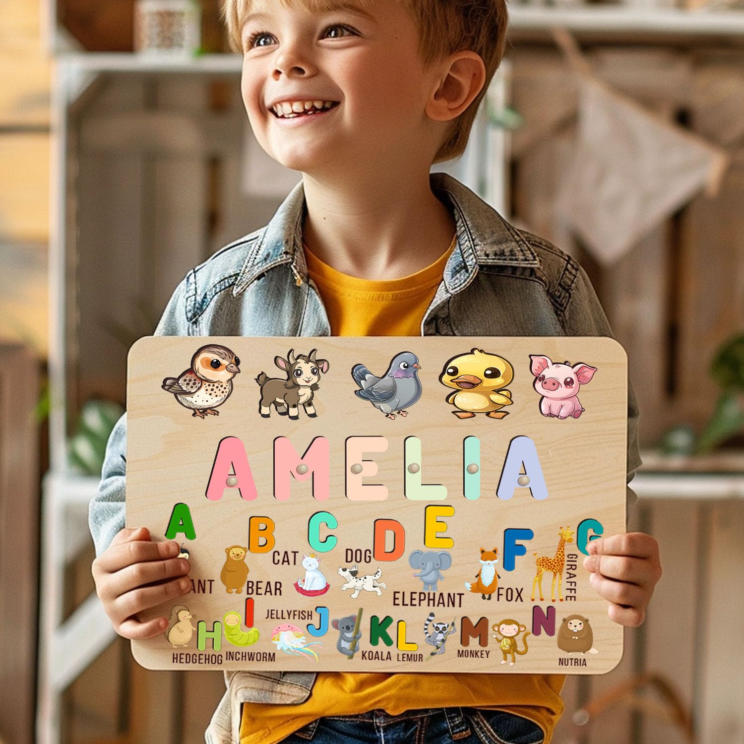 Personalized Wooden Name Puzzle for Baby Toddler 1