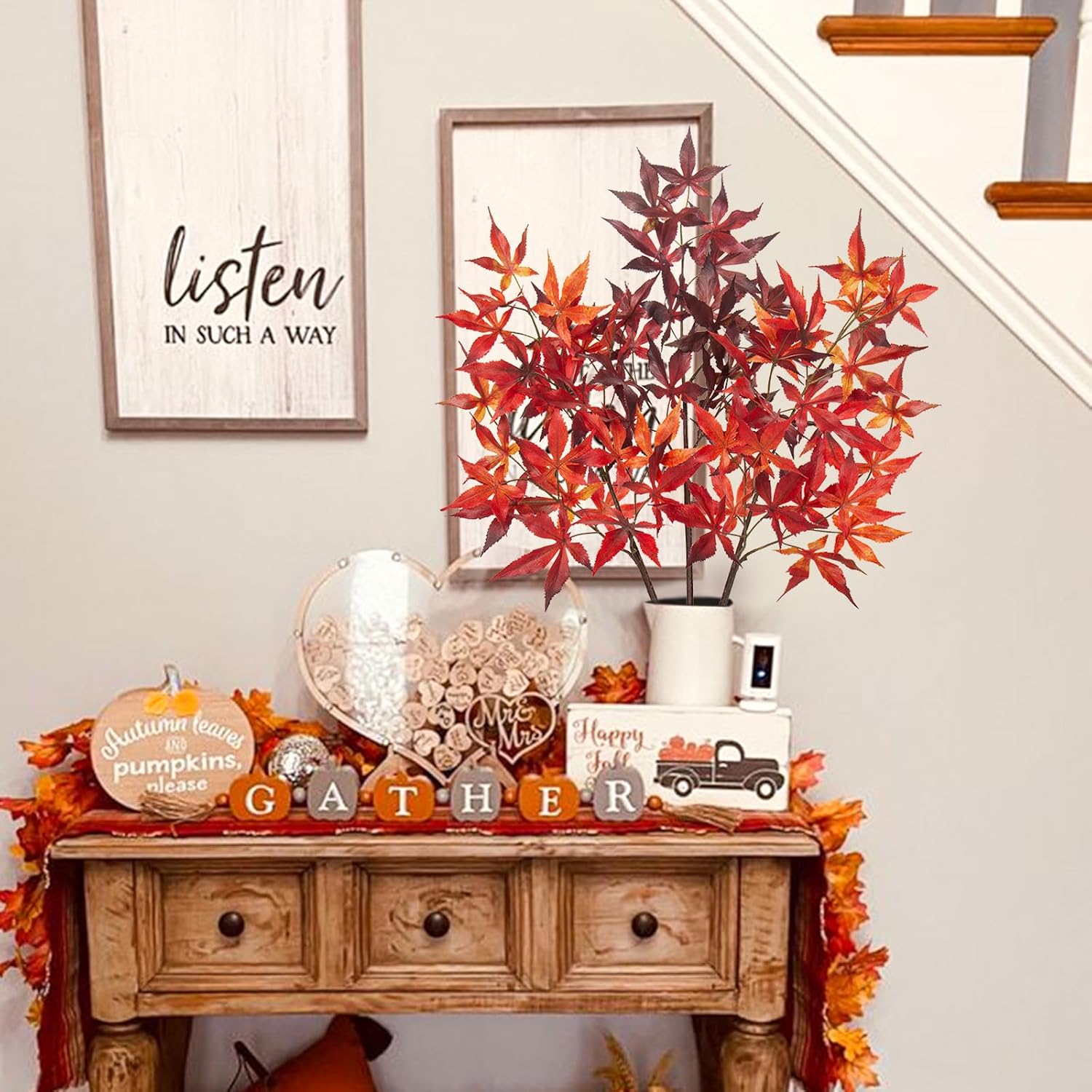 3Pcs Artificial Maple Leaf Branches 30 Fall Decor Stems