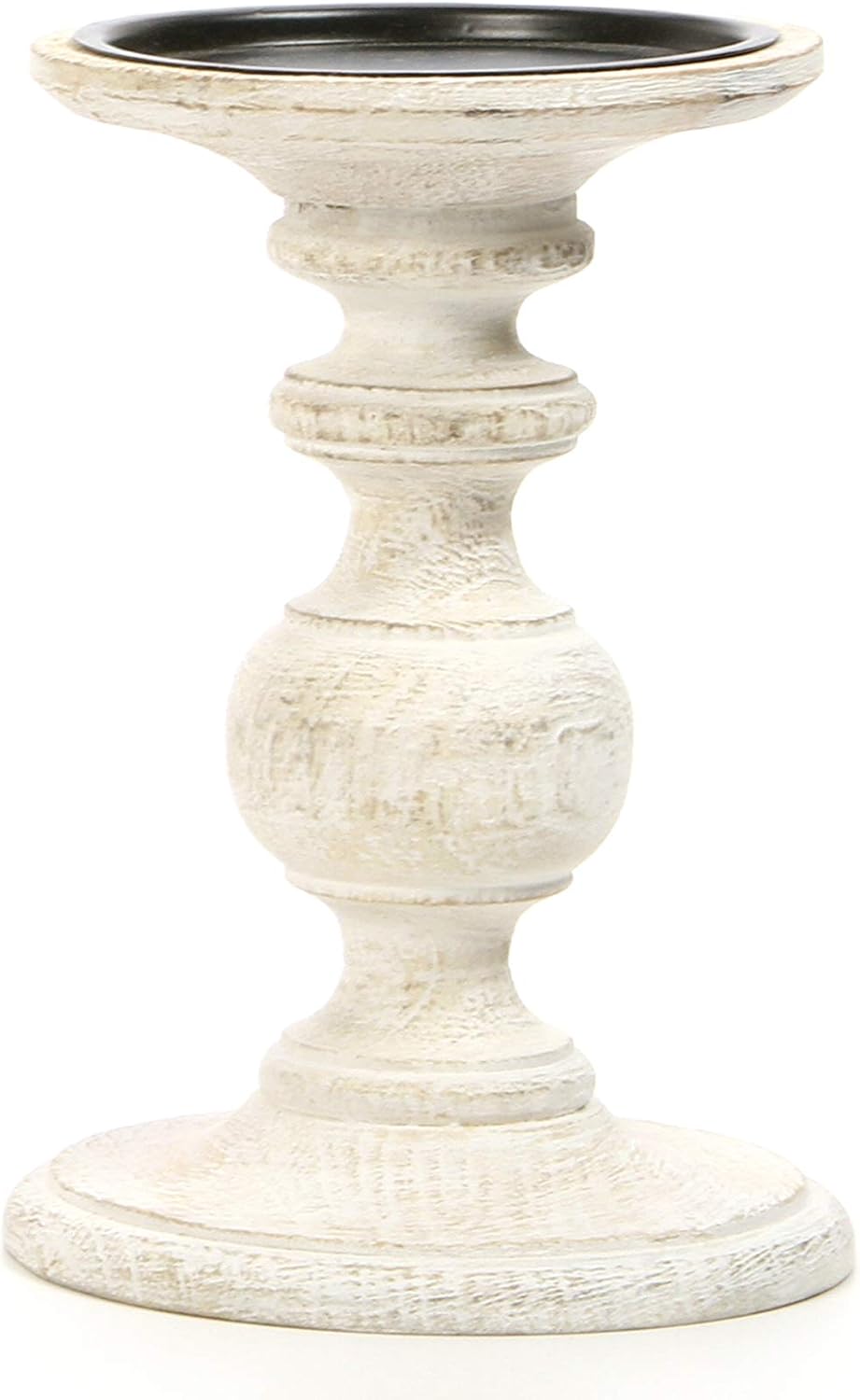 Hosley White Wooden Pillar Candle Holder 7 Inch 1