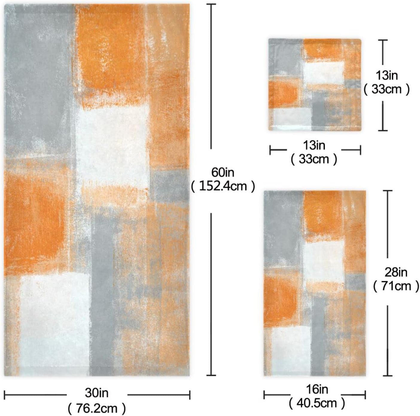 PATINISA Orange Grey Bath Towel Set of 3 1