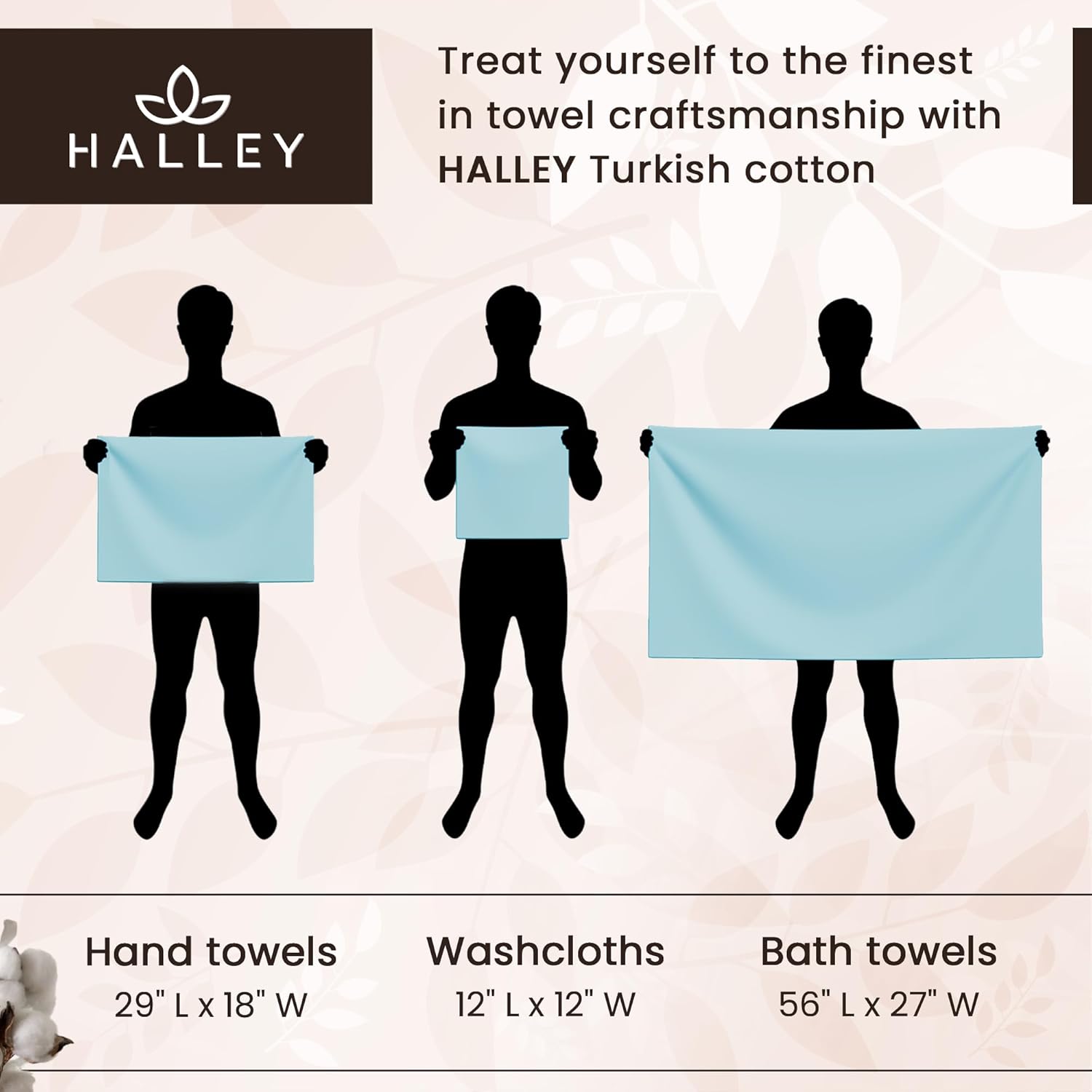 HALLEY Turkish Towels Set 6 Piece 650 GSM 100 Cotton