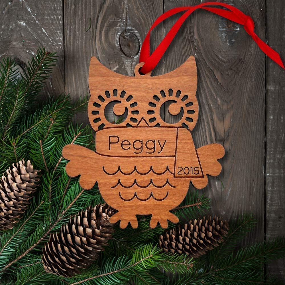 Personalized Babys First Christmas 2024 Owl Ornament Wood Handmade
