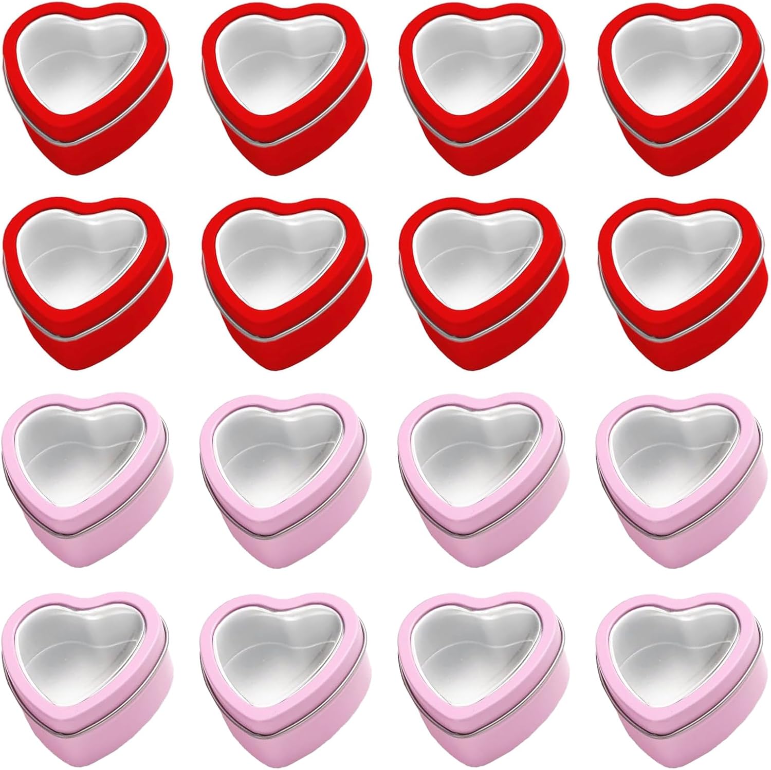 18 Pcs Heart Shaped Metal Cans with Clear Lids for Art Crafts