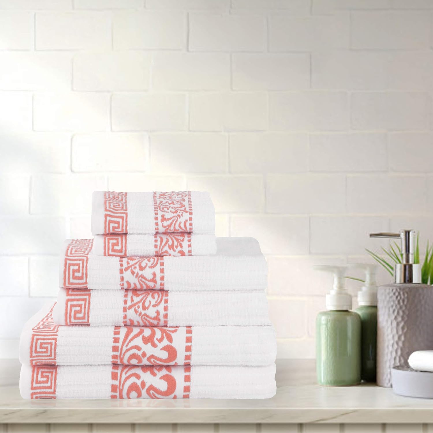 Superior 6-Piece Cotton Towel Set with Greek Pattern