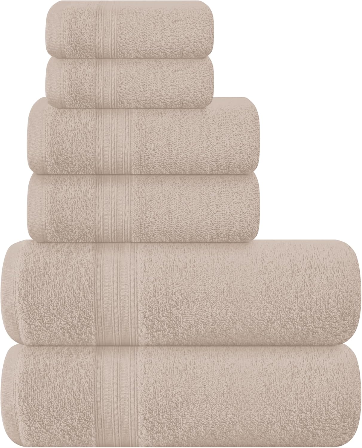 BOUTIQUO 6 Pack Cotton Towel Set - Tan