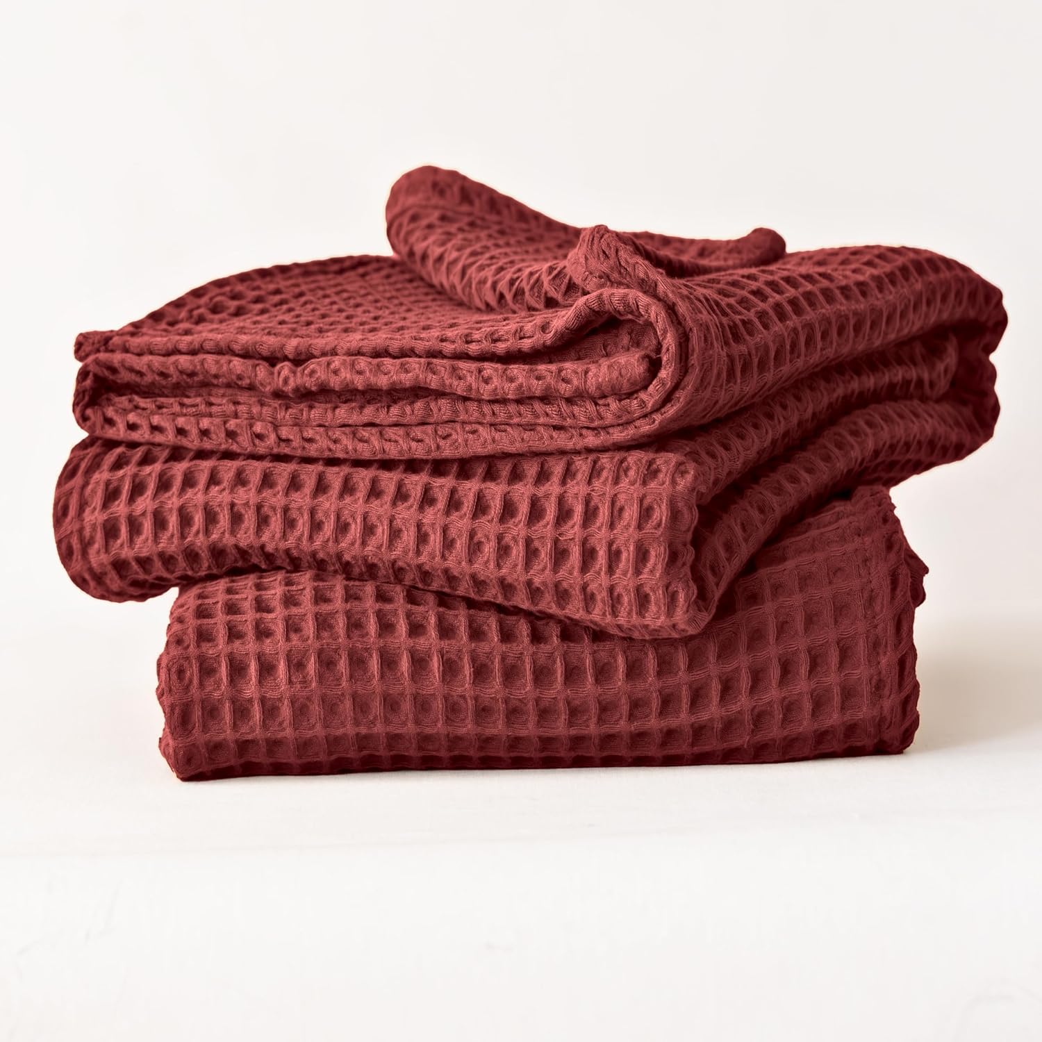 Viva Maison Red Waffle Bath Towel Set of 2