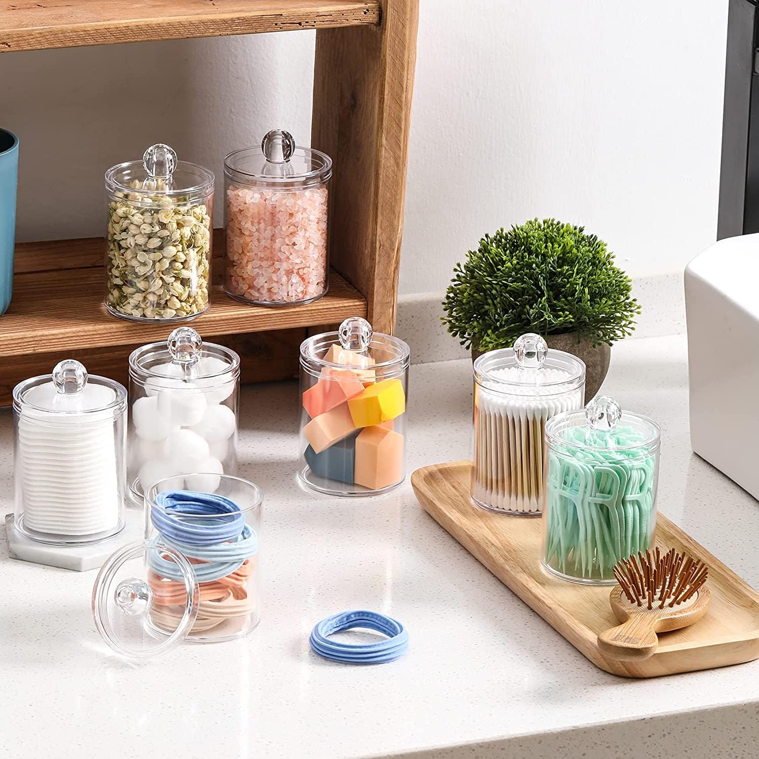 Wellinc Q-tip Holder Dispenser 10 oz Clear Plastic Jar Set