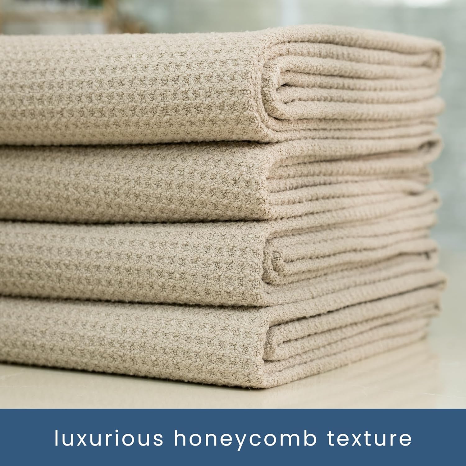 ST INC Premium Waffle Bath Towels 4 Pack Tan