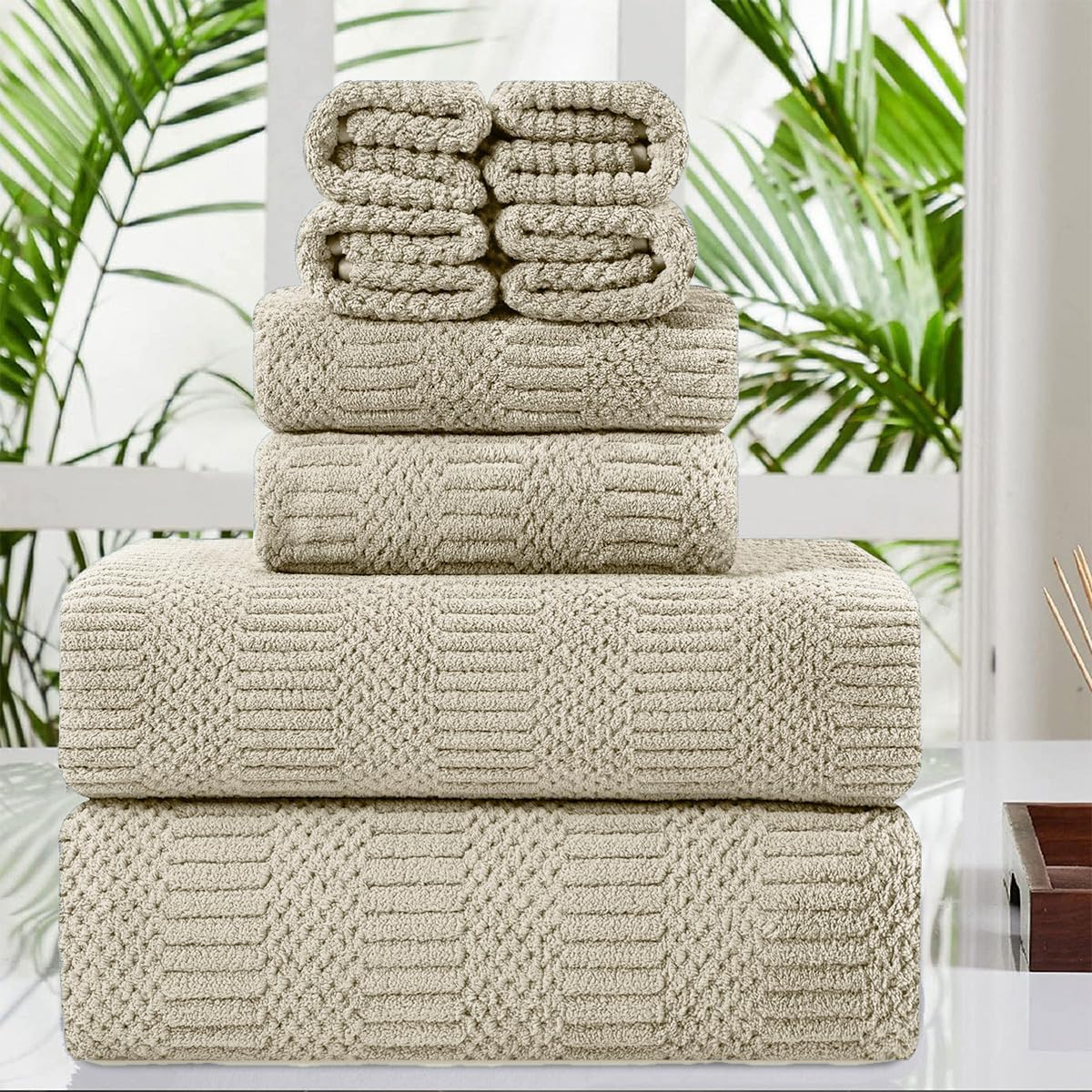 8 Pcs Tan Oversized Bath Towel Set - Soft Durable Quick Dry