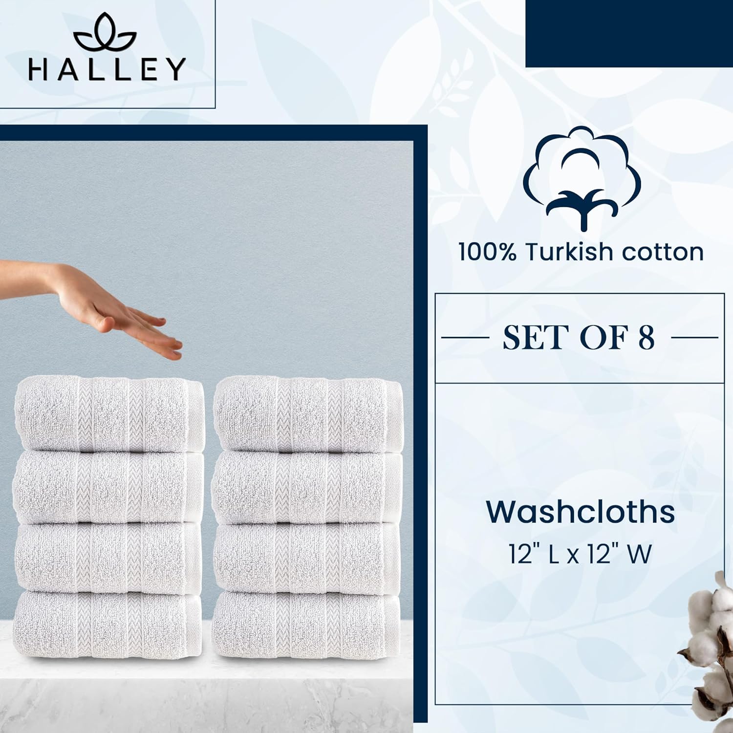 HALLEY Turkish 8 Pack Premium Bath Towels Set