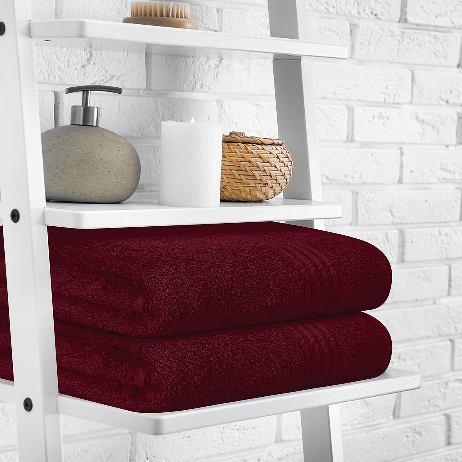 BOUTIQUO 100 Cotton Bath Towel Set 28x55 Burgundy 1