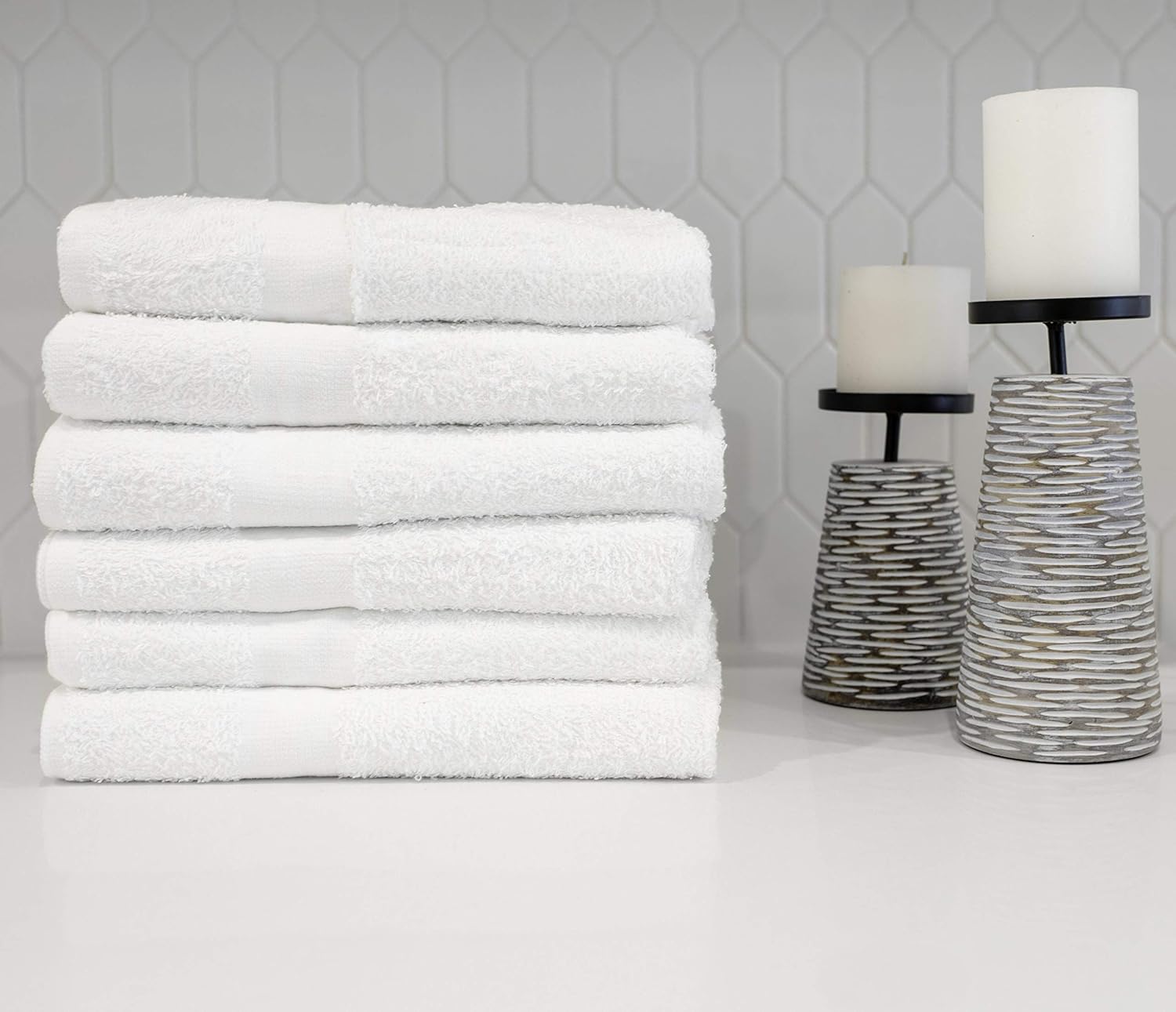 Pacific Linens Lightweight Thin Bath Towel Set - 6 White