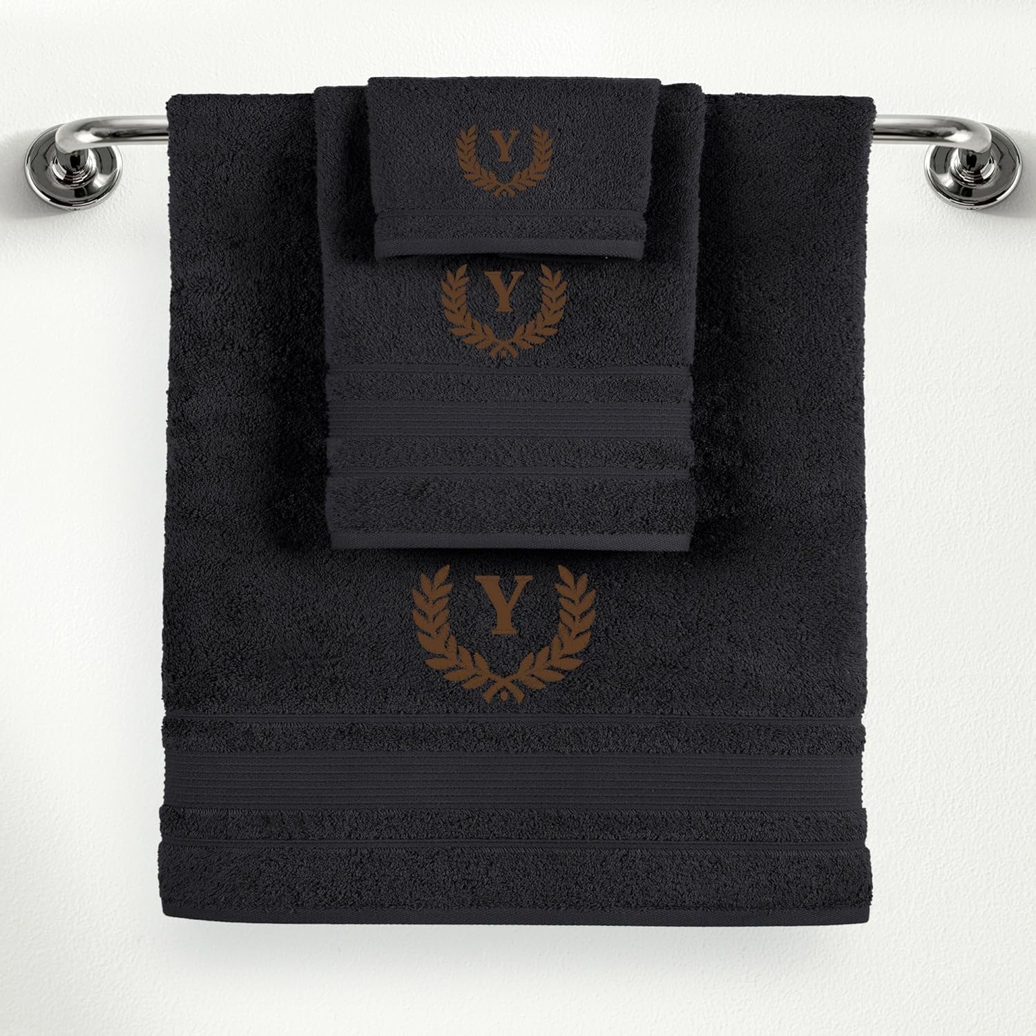 Ephesos Personalized Monogrammed Black Towel Set - 3 Piece