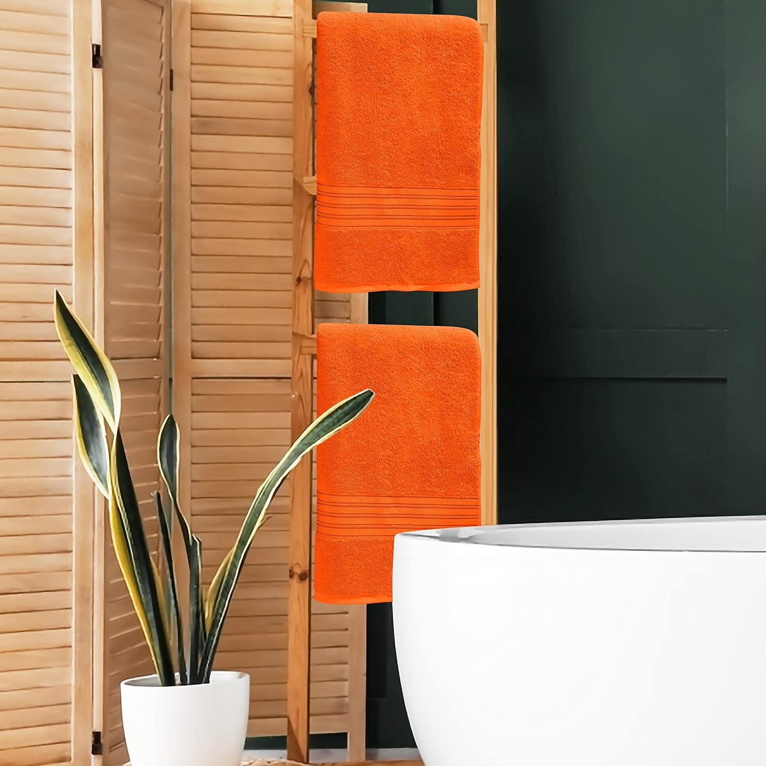 BOUTIQUO 2 Pack 28x55 Cotton Bath Towels Orange