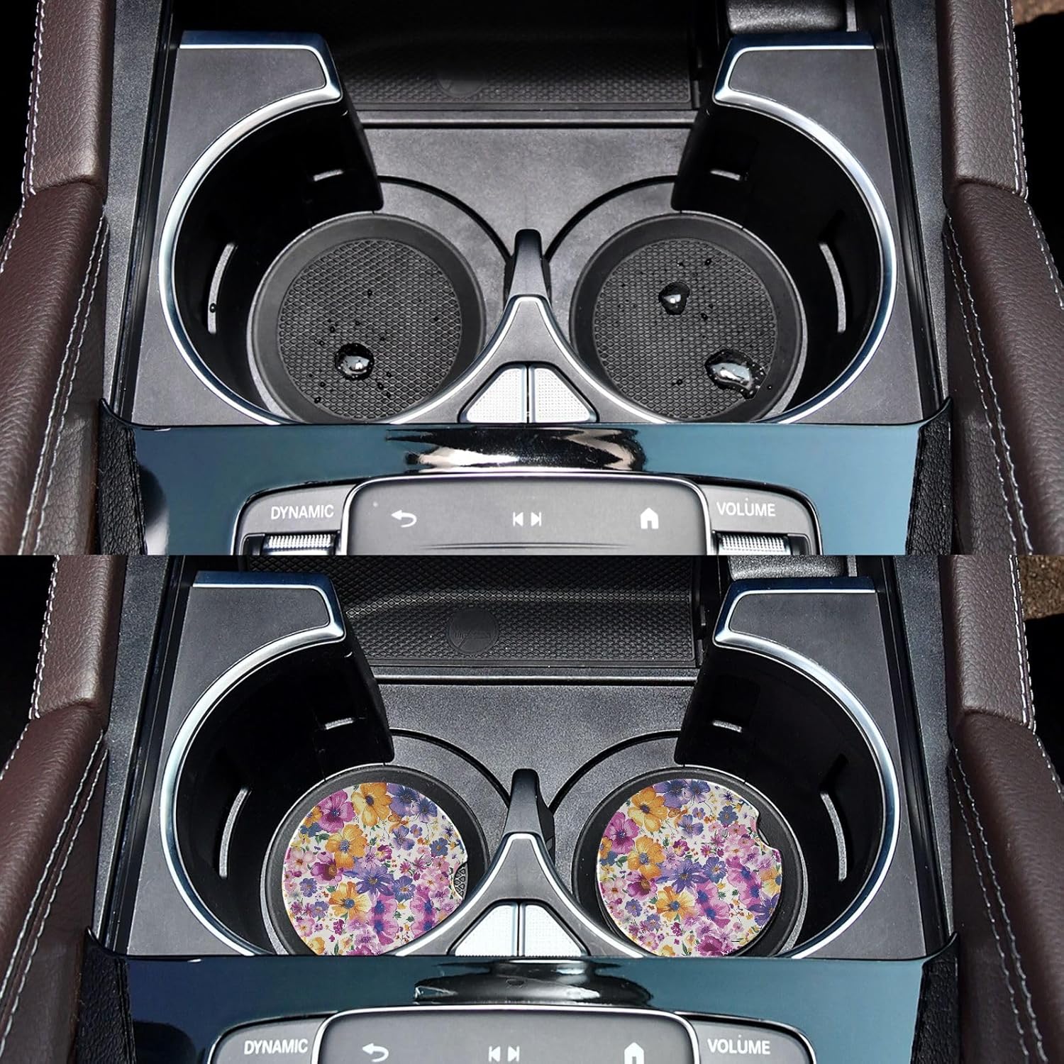 Takiito Purple Flowers Car Cup Holder Coasters 2 Pack